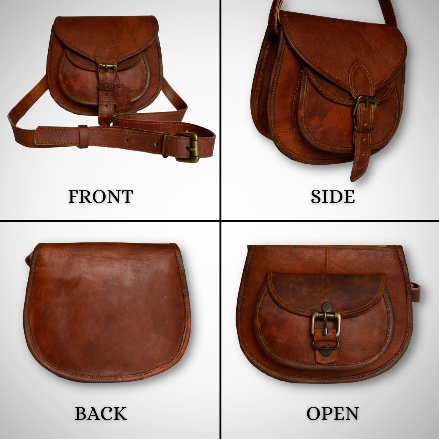 Genuine Leather Womens Sling Cross body Purse Saddle Brown Bag