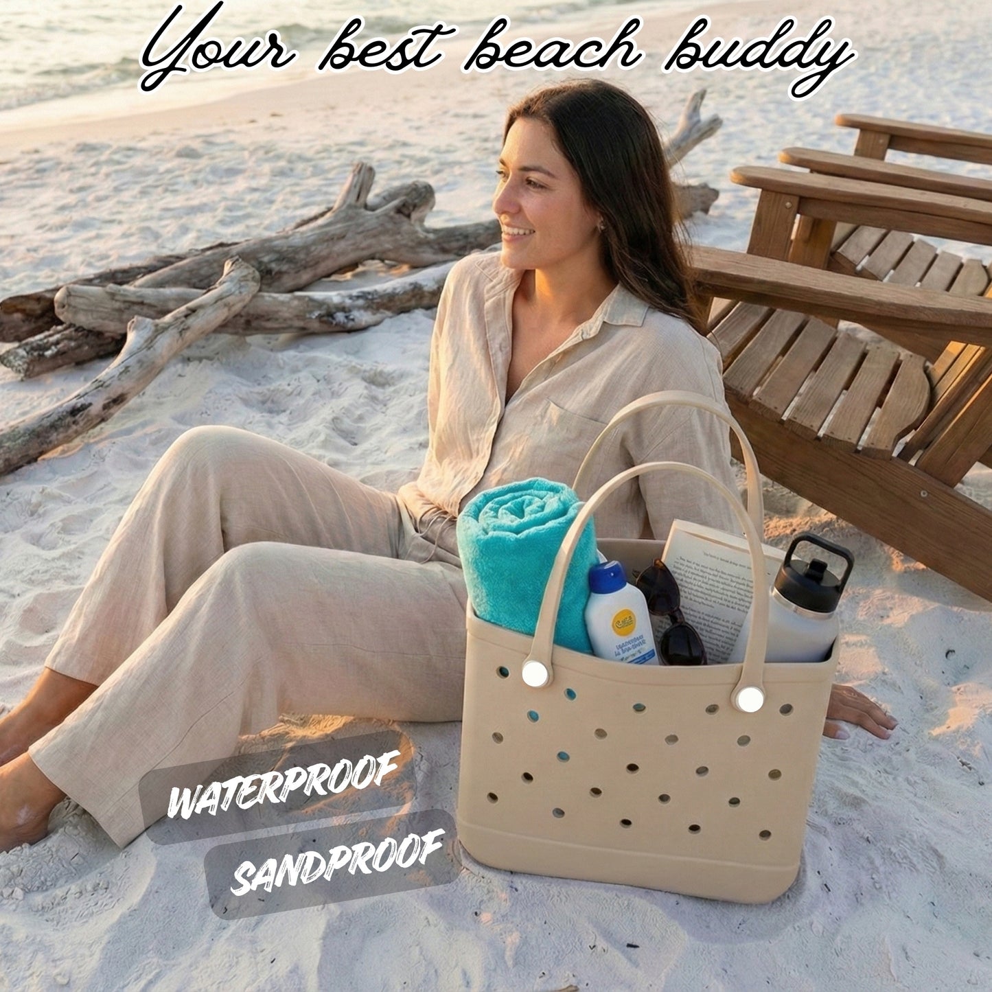 EVA Beach Tote Bag for Women Waterproof Rubber Open Top Pool Bag Washable Sandproof Large Travel Basket Shower & Handbag.