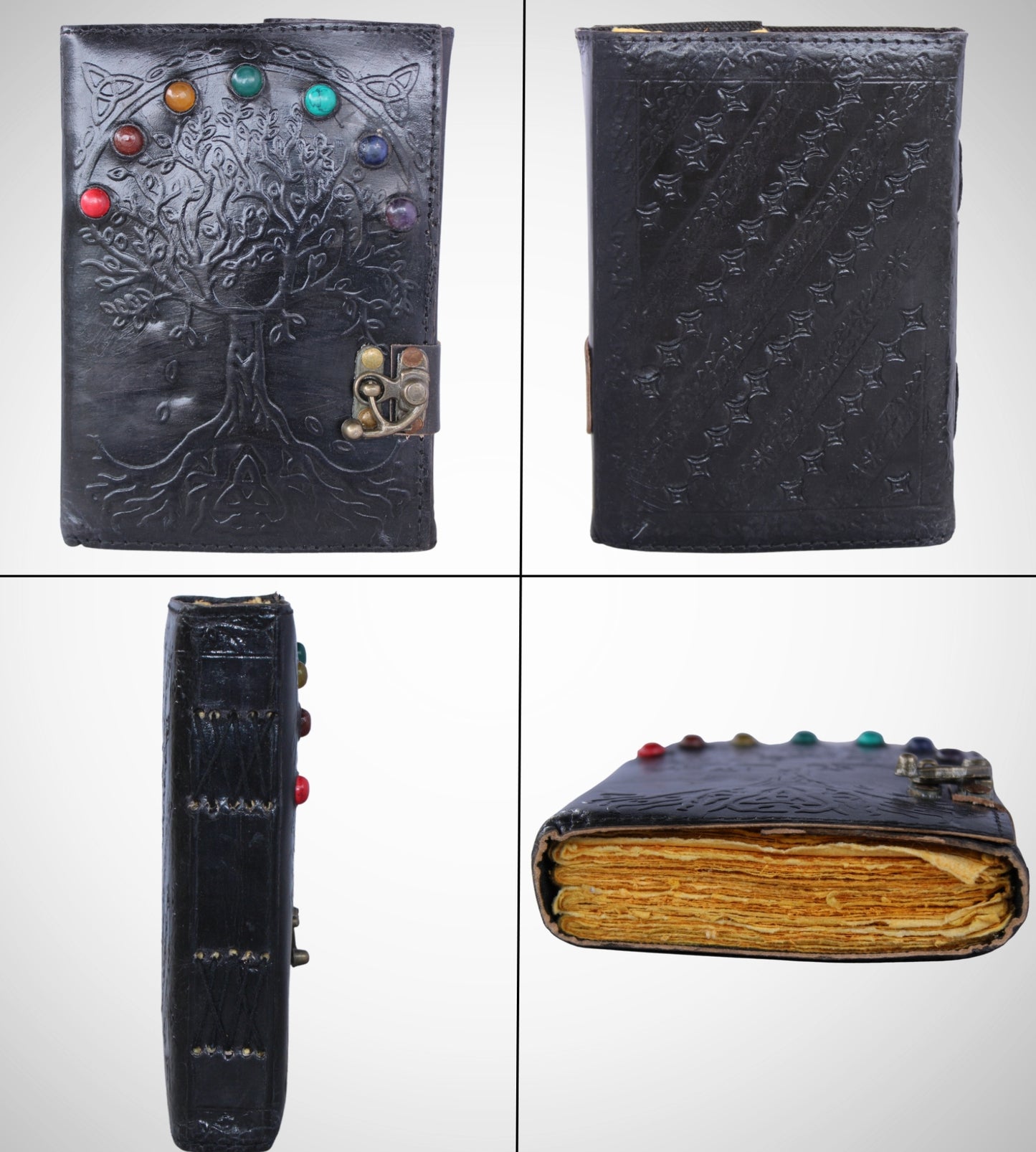 Black Cover Dairy Genuine Leather Bound Journal Stone Studded Tree Notebook