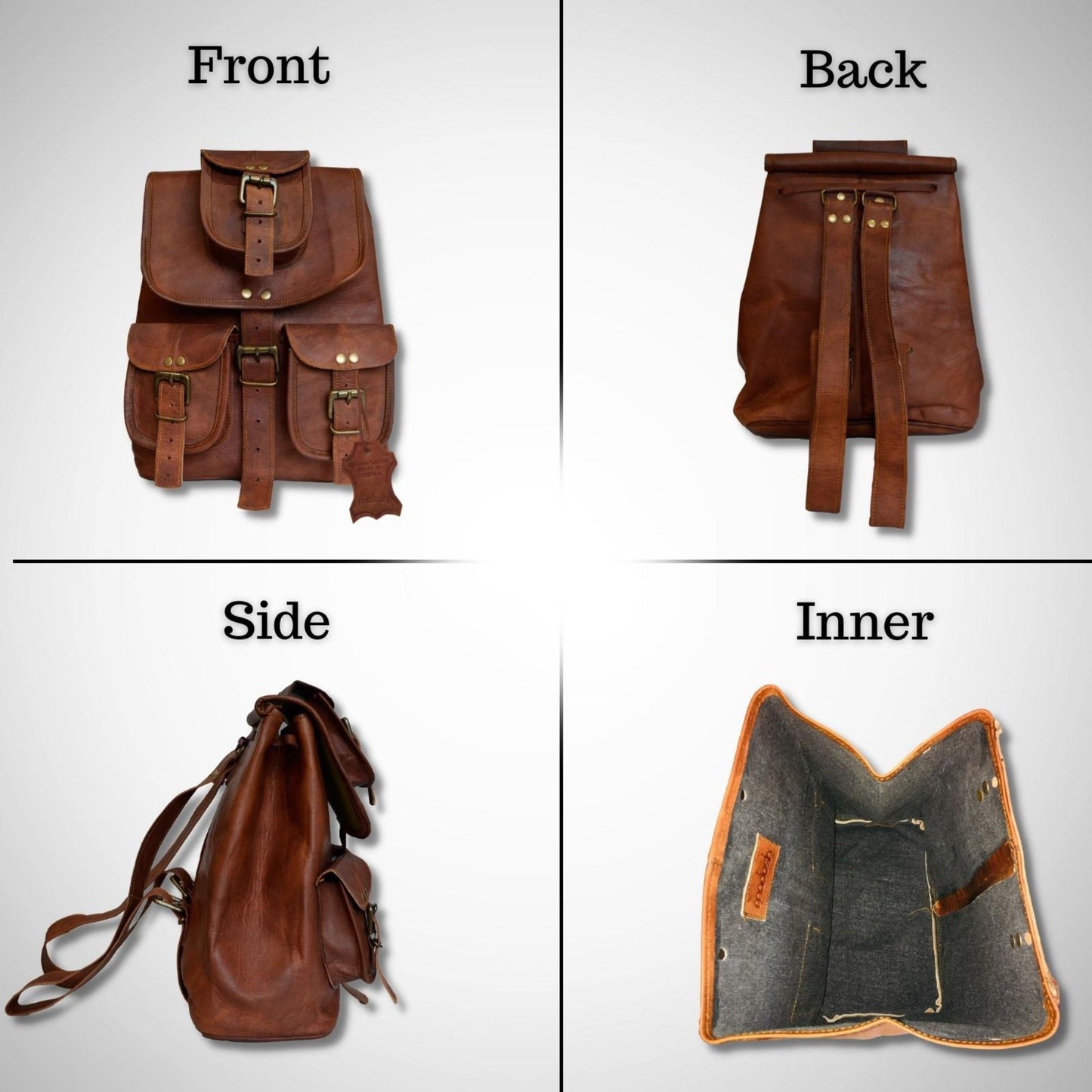 Vintage Hiking Daypack Genuine Brown Leather Shoulder Bag Travel Backpack