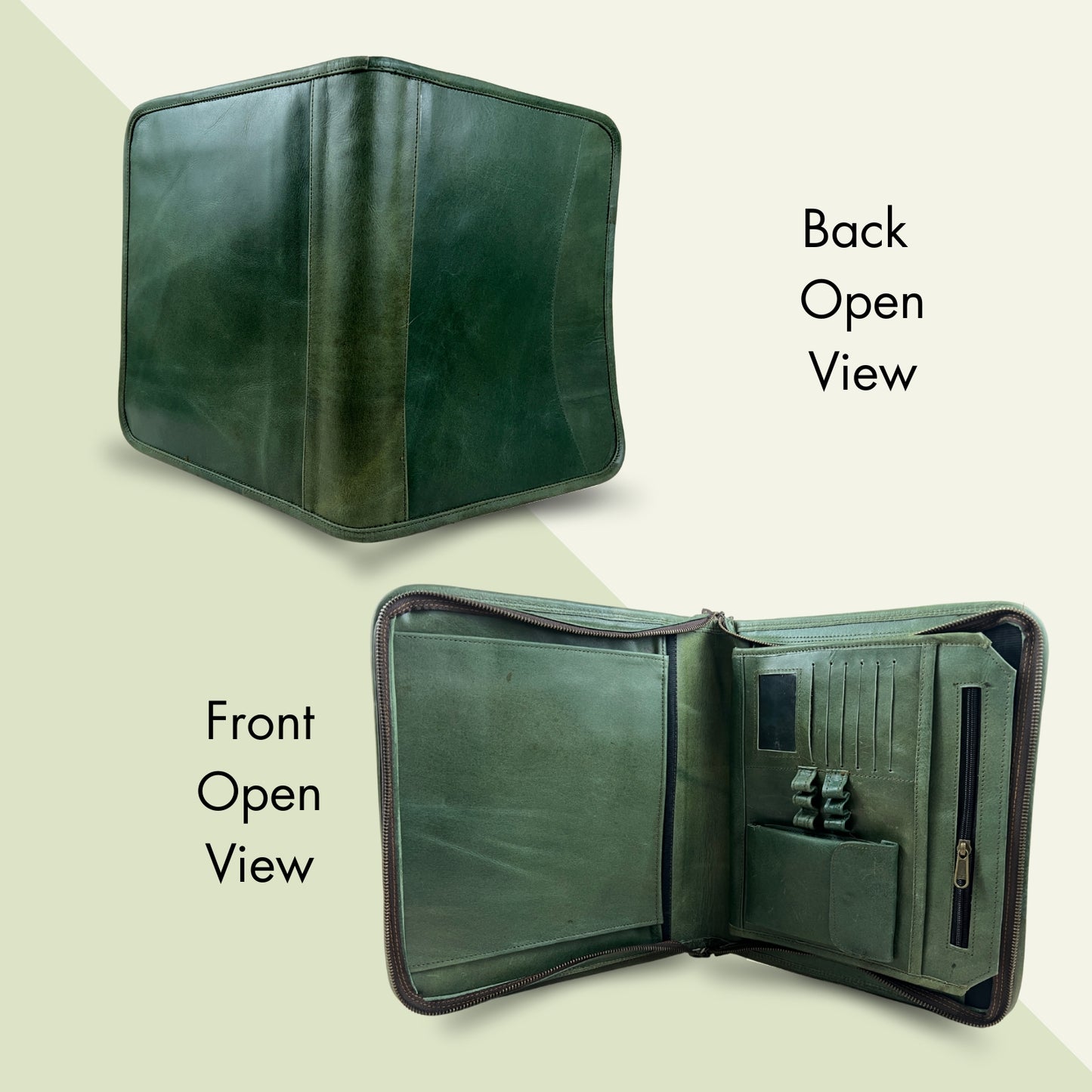 Buffalo Leather File folder Business Padfolio iPad Holder Document Organizer-GREEN