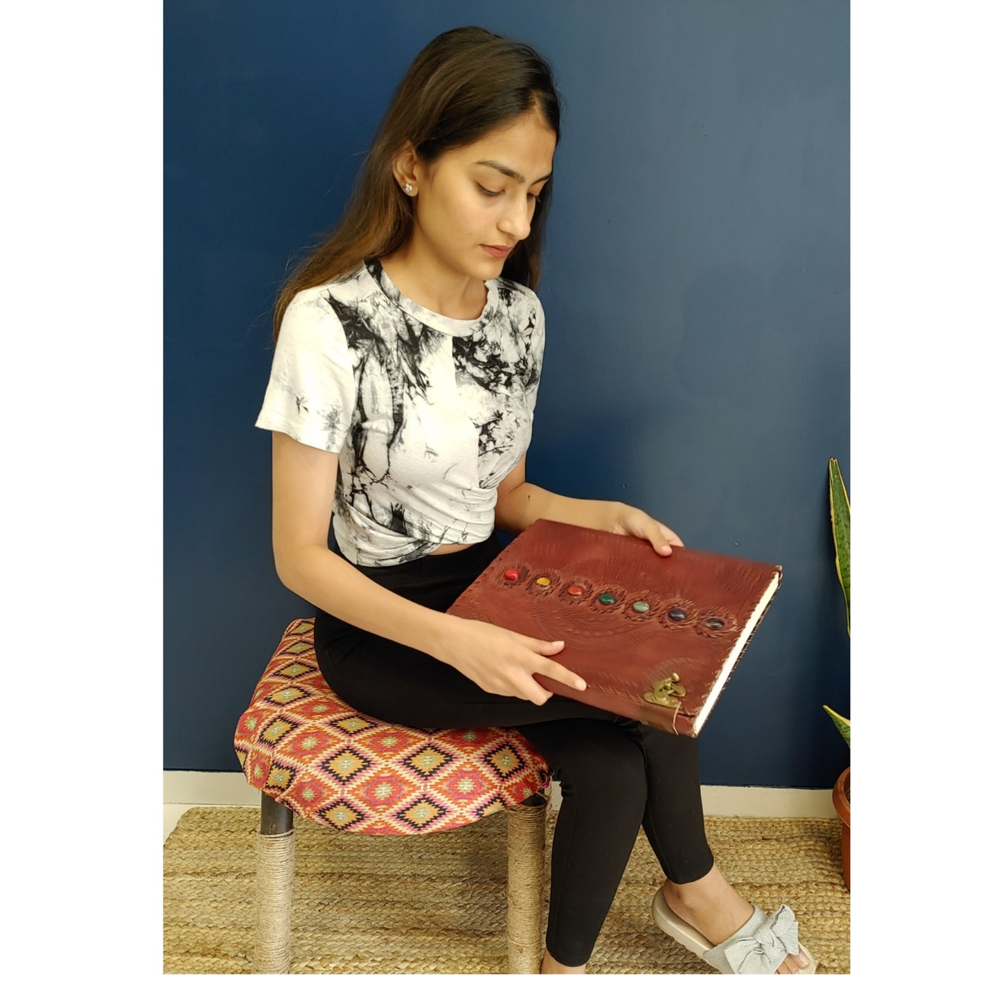 Genuine Leather Journal Medieval Stones Embossed Handmade Notebook Diary