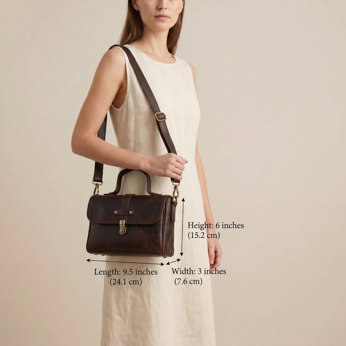 Womens Genuine Leather Crossbody Satchel Shoulder Bag Brown ELARA