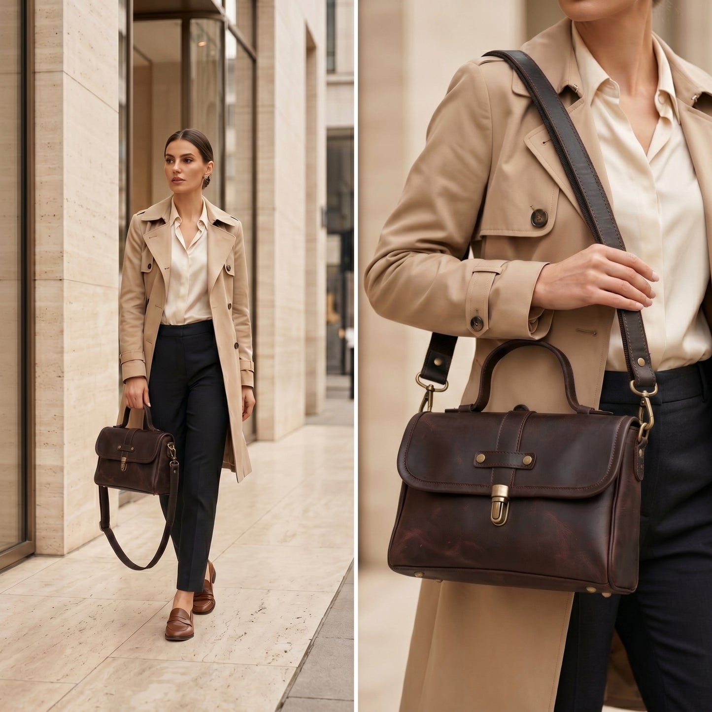 Womens Genuine Leather Crossbody Satchel Shoulder Bag Brown ELARA