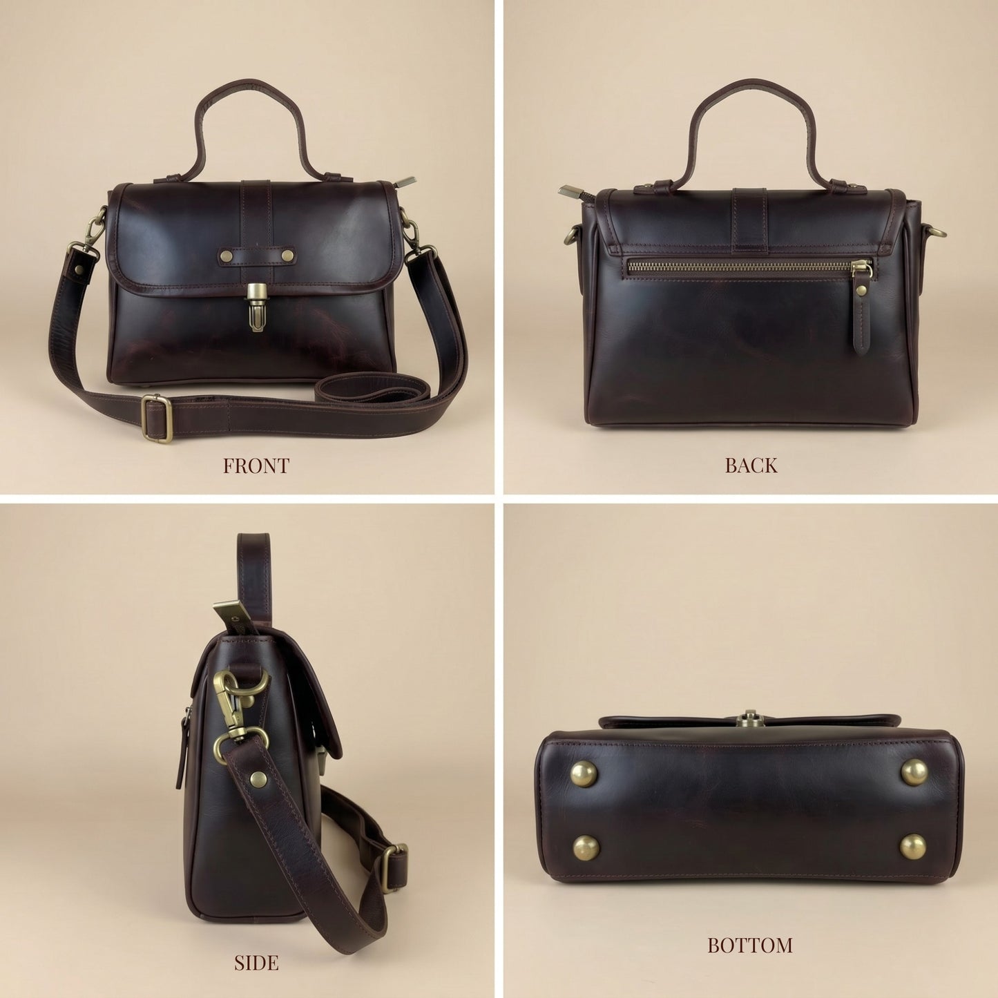Womens Genuine Leather Crossbody Satchel Shoulder Bag Brown ELARA