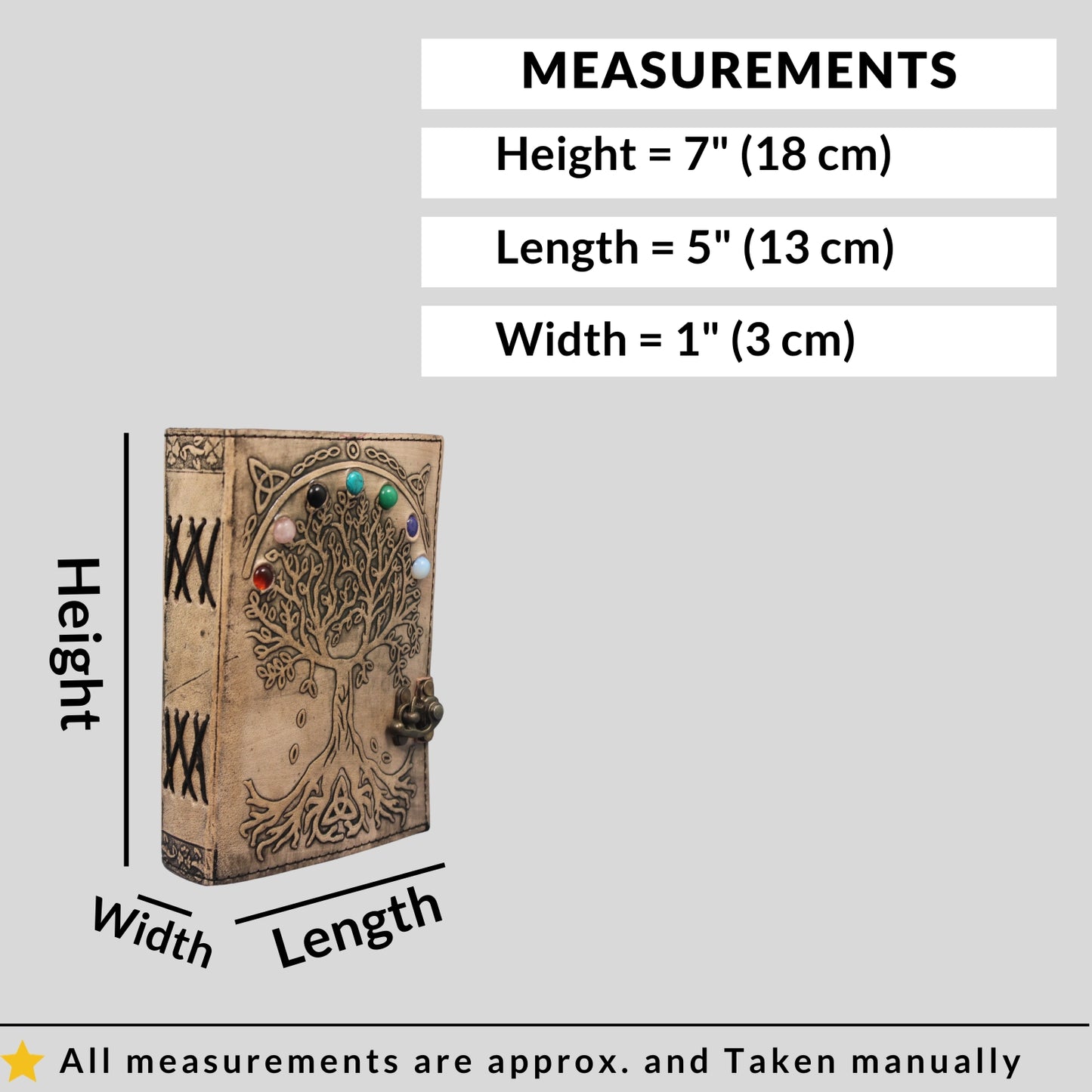 Tree Of Life Stone Studded Genuine Leather Bound Journal Grimoire Office Diary