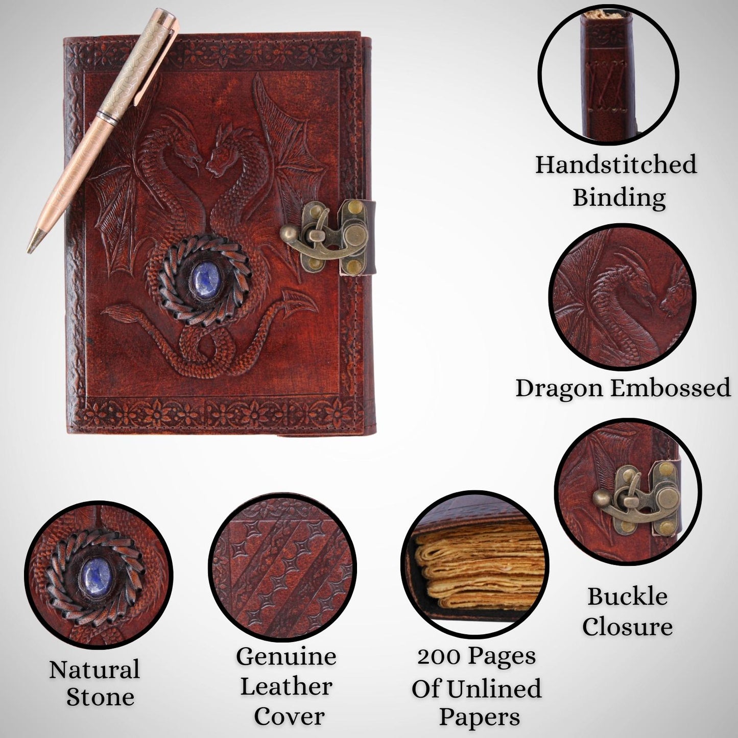 Genuine Leather Bound Journal Stone Studded Diary Brown Vintage Paper Notebook