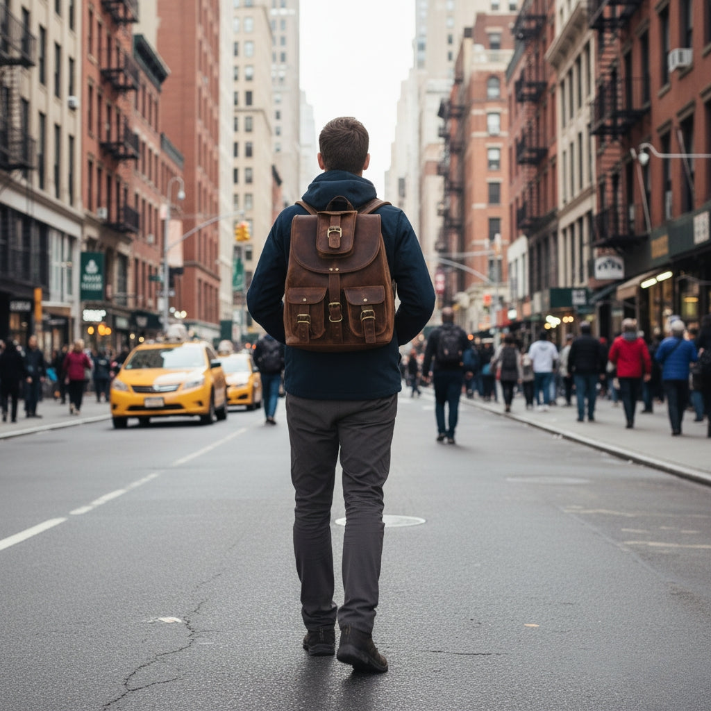 Brown Genuine Leather Laptop Backpack Sports Hiking Daypacks Carryall Rucksack Casual Shoulder Bookbag