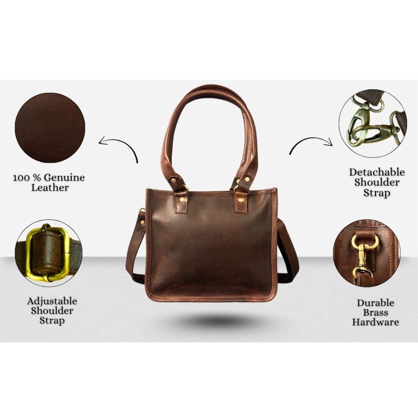 Madosh, Genuine Leather Top Handle Brown Tote Bag Medium Crossbody Sling Satchels Handbags for Women