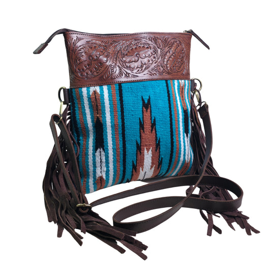 Madosh, Women’s Crossbody Bag Genuine Leather Fringe handbag Sling Purse for Women Saddle Blanket Bag Embossed Handcrafted Bag