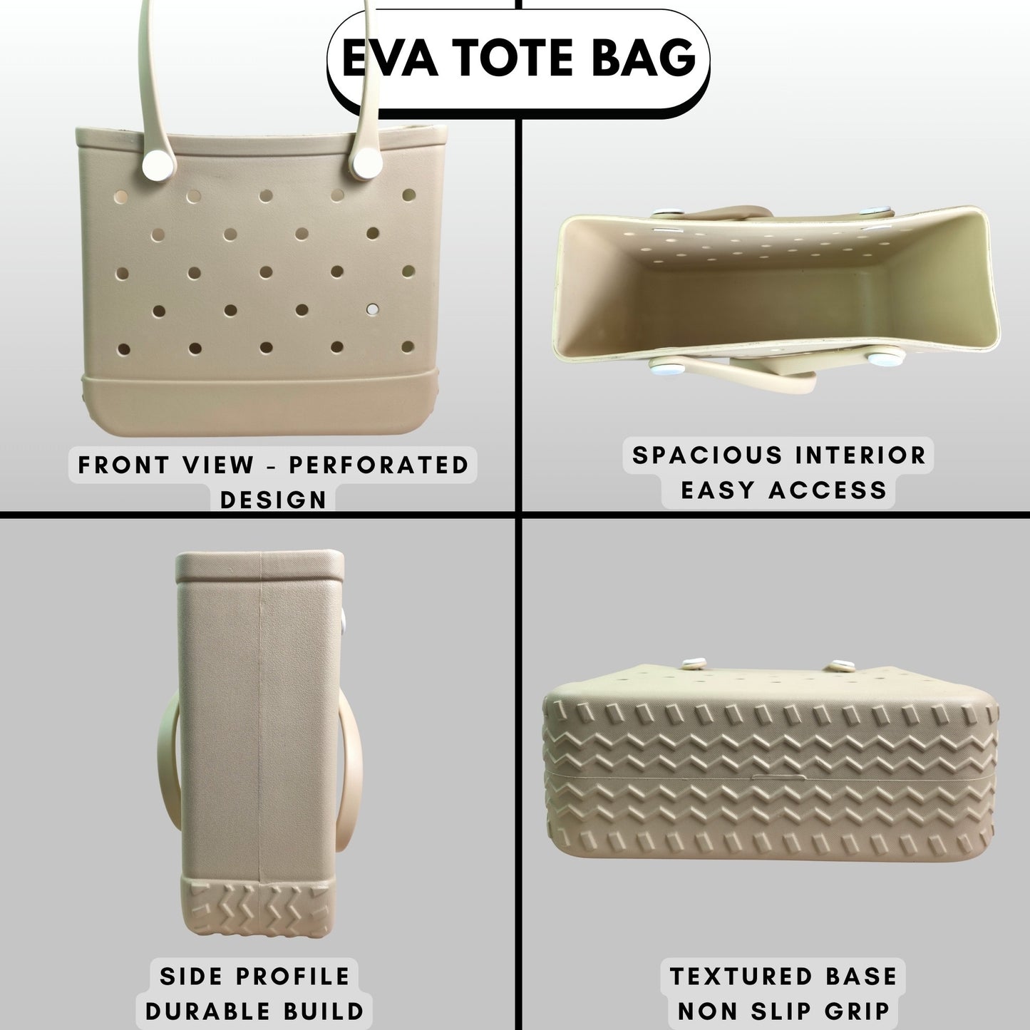 EVA Beach Tote Bag for Women Waterproof Rubber Open Top Pool Bag Washable Sandproof Large Travel Basket Shower & Handbag.