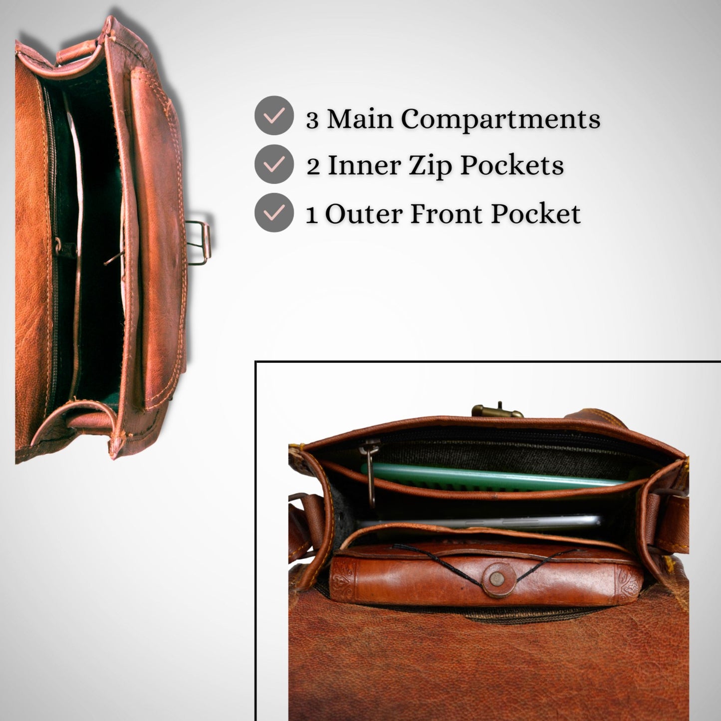 Genuine Leather Womens Sling Cross body Purse Saddle Brown Bag