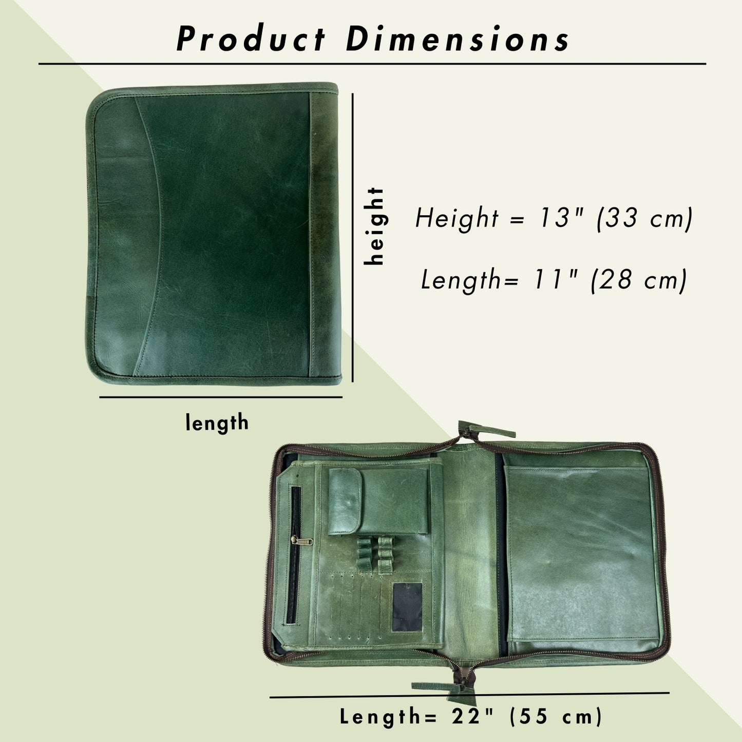 Buffalo Leather File folder Business Padfolio iPad Holder Document Organizer-GREEN