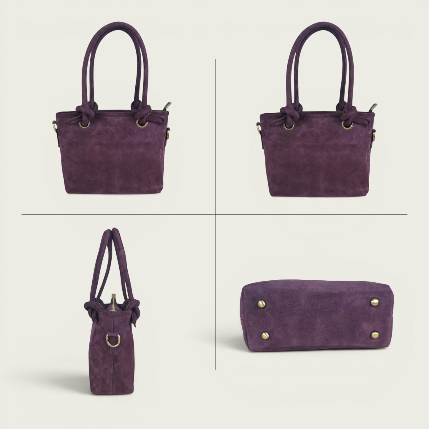 Plum Suede Leather Crossbody Handbag Women's Mini Tote Purse