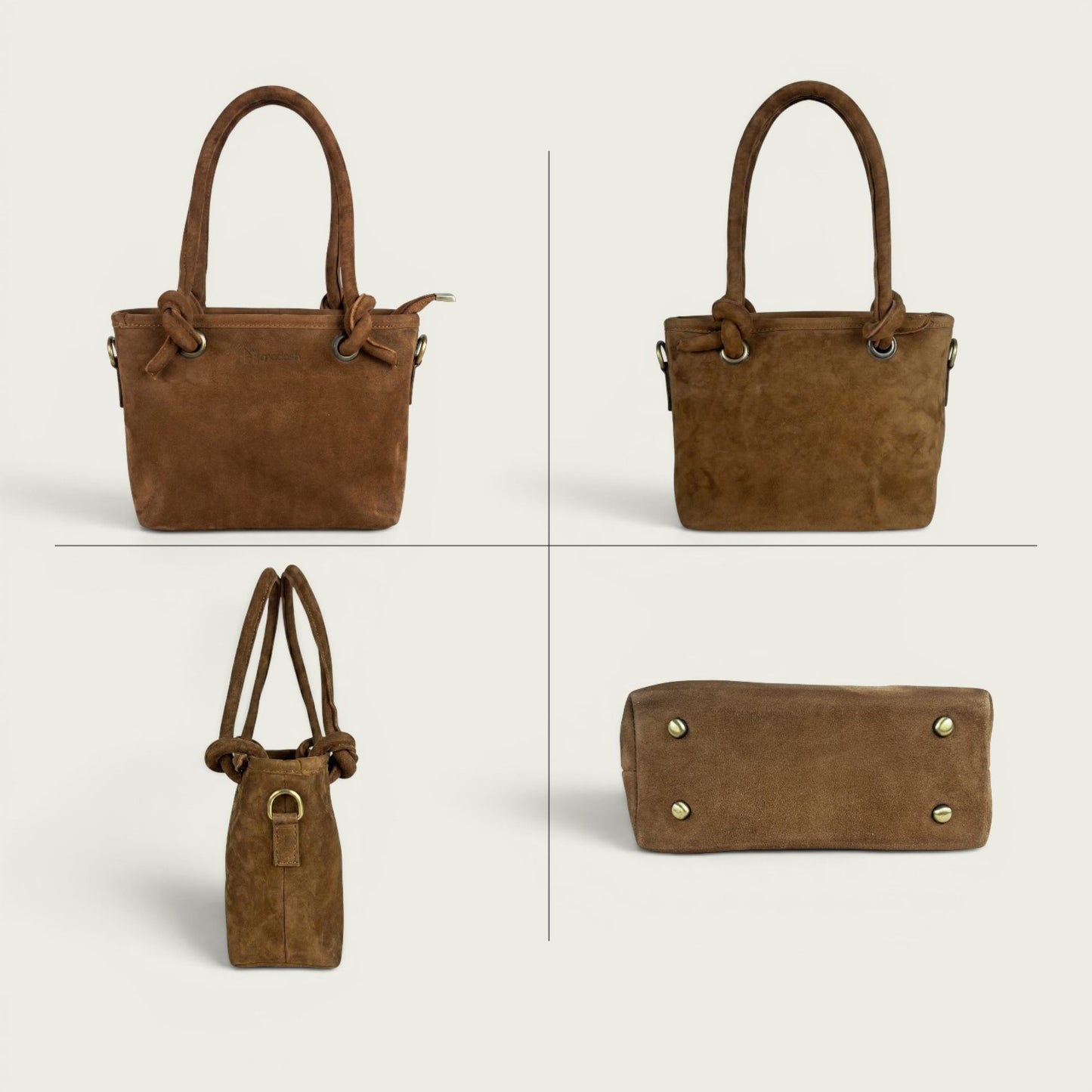 chestnut Brown Suede Leather Crossbody Handbag Women's Mini Tote Purse