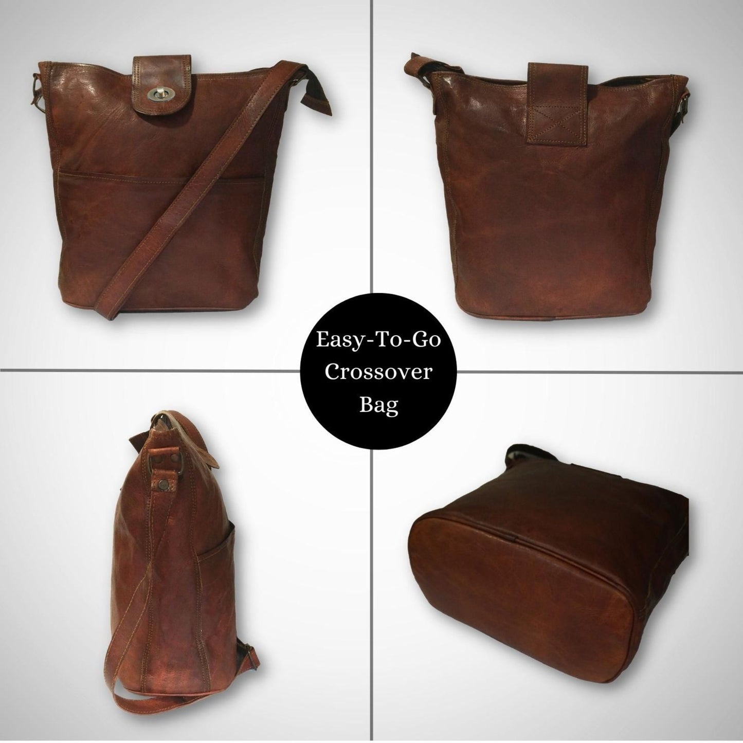 Women Crossbody Vintage Bag Brown Handbag Genuine Leather Purse