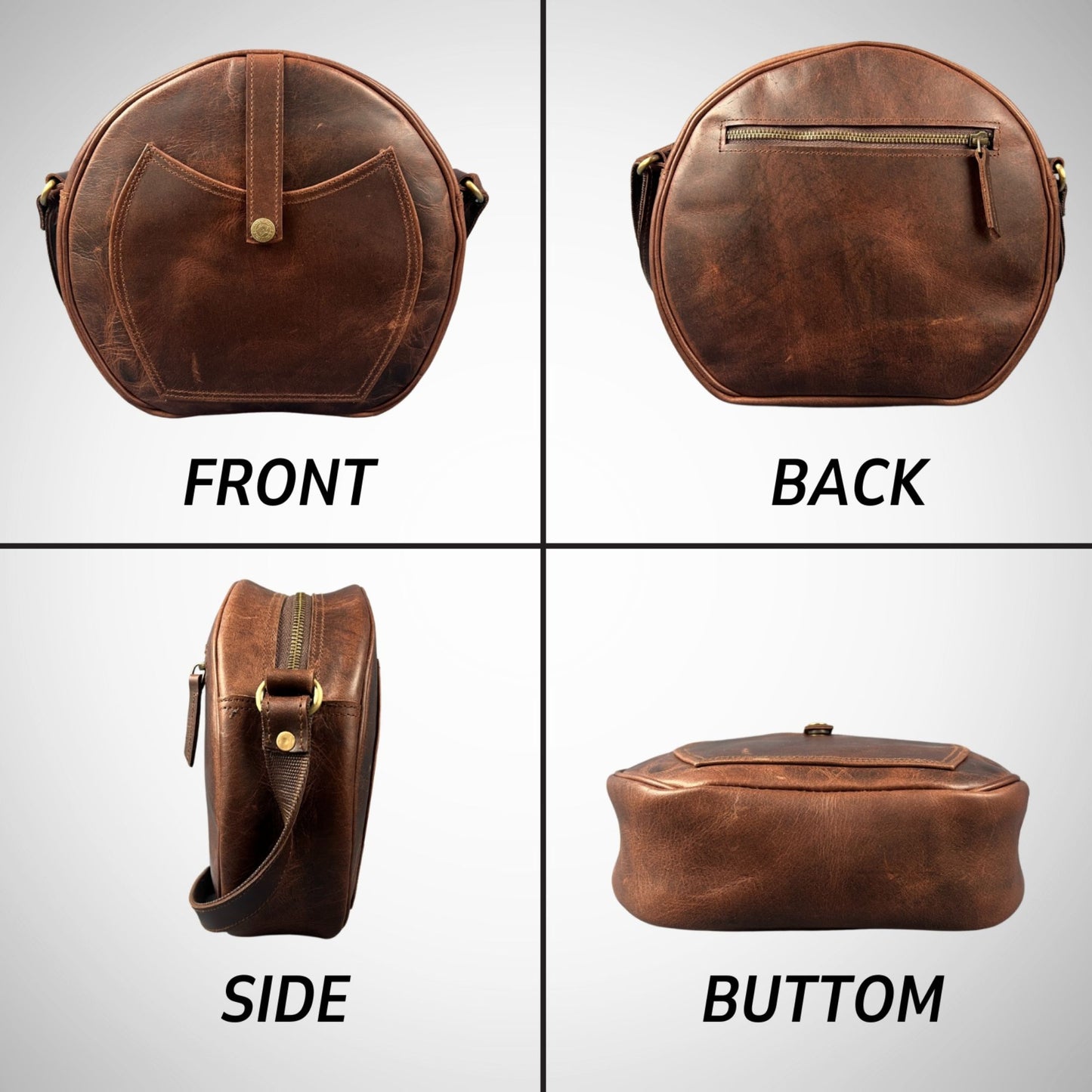 Madosh Genuine Leather Crossbody Sling Bag |Brown Leather Bag | Unique Round layout |Spacious Compartments| Women everyday use.
