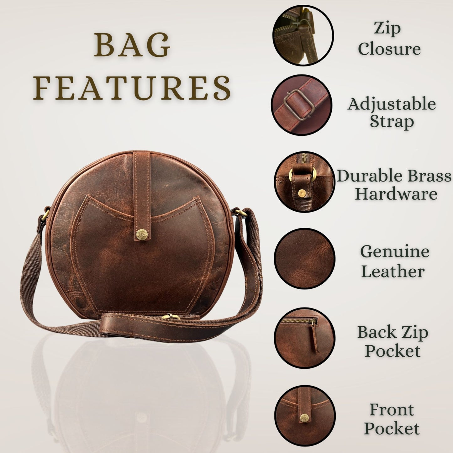 Madosh Genuine Leather Crossbody Sling Bag |Brown Leather Bag | Unique Round layout |Spacious Compartments| Women everyday use.
