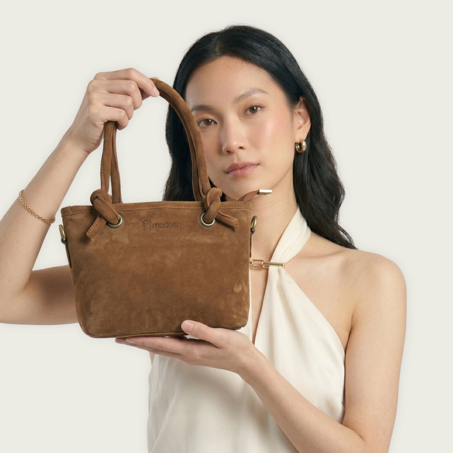 chestnut Brown Suede Leather Crossbody Handbag Women's Mini Tote Purse