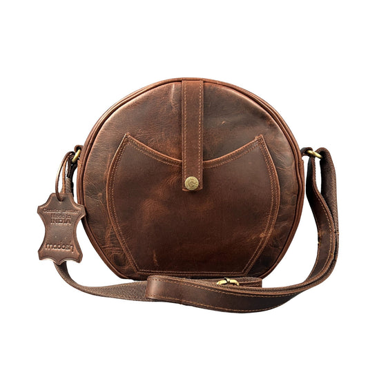 Madosh Genuine Leather Crossbody Sling Bag |Brown Leather Bag | Unique Round layout |Spacious Compartments| Women everyday use.
