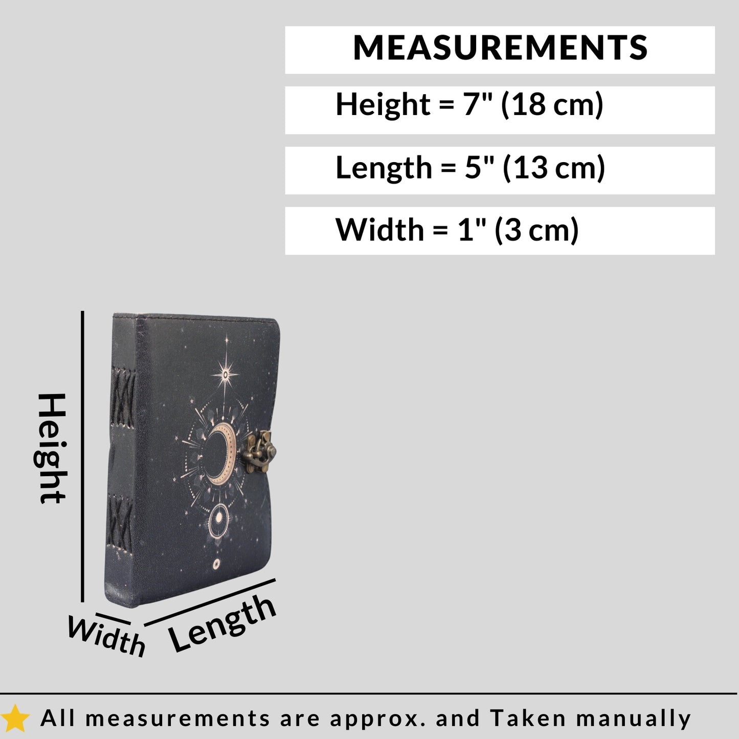 Celestial UV Print Genuine Leather Bound Grimoire Journal Black Cover Diary Book