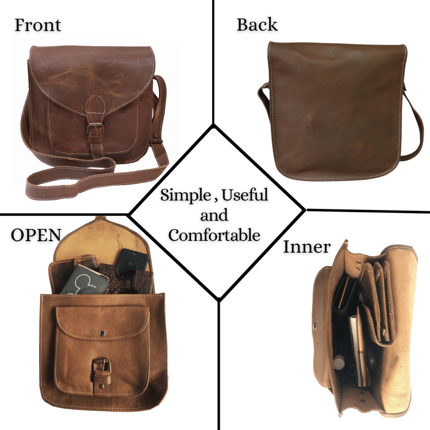 Madosh Women Genuine Leather Crossbody Shoulder Bag  Saddle Purse