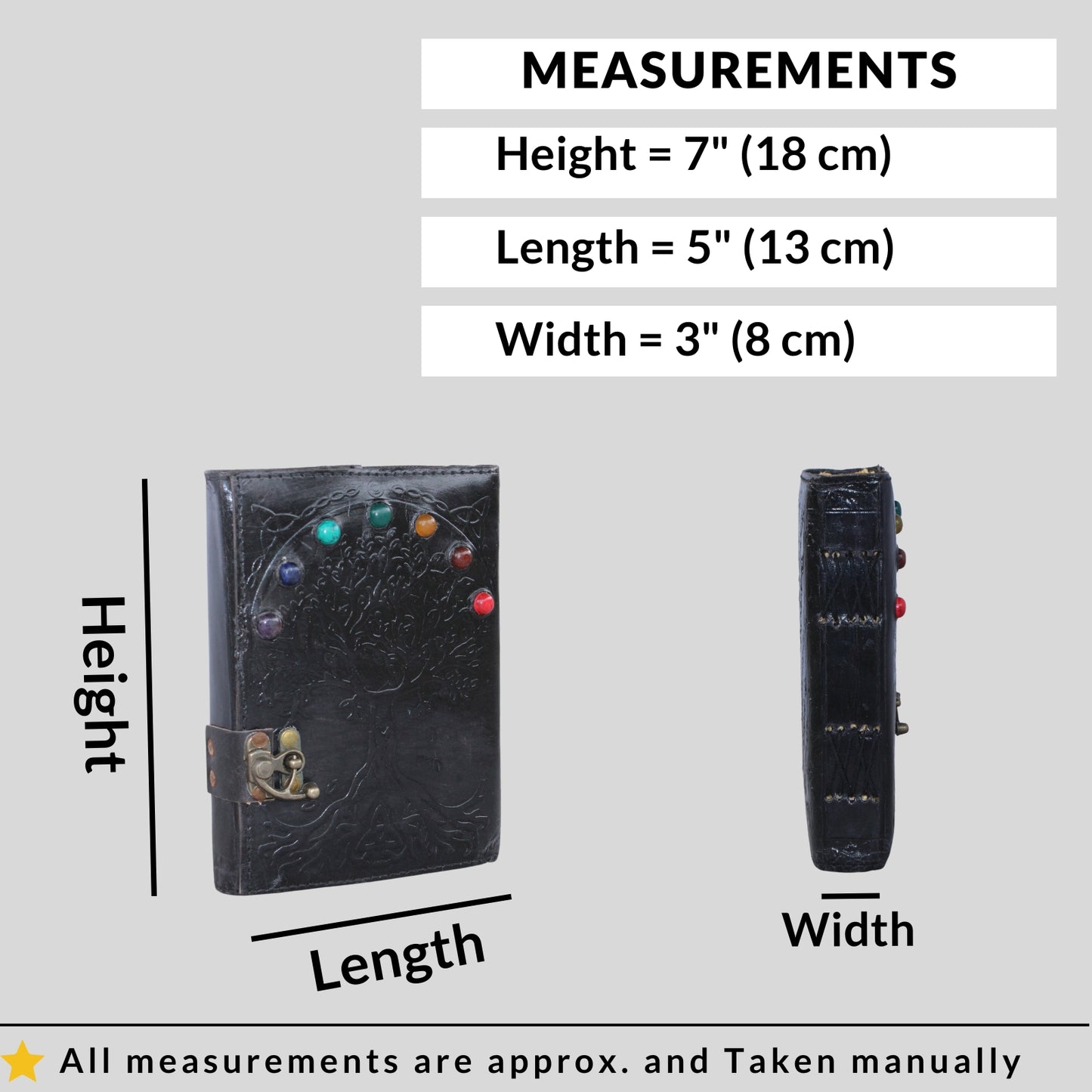 Black Cover Dairy Genuine Leather Bound Journal Stone Studded Tree Notebook