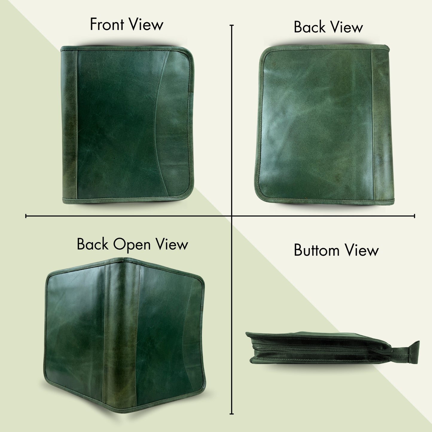 Buffalo Leather File folder Business Padfolio iPad Holder Document Organizer-GREEN