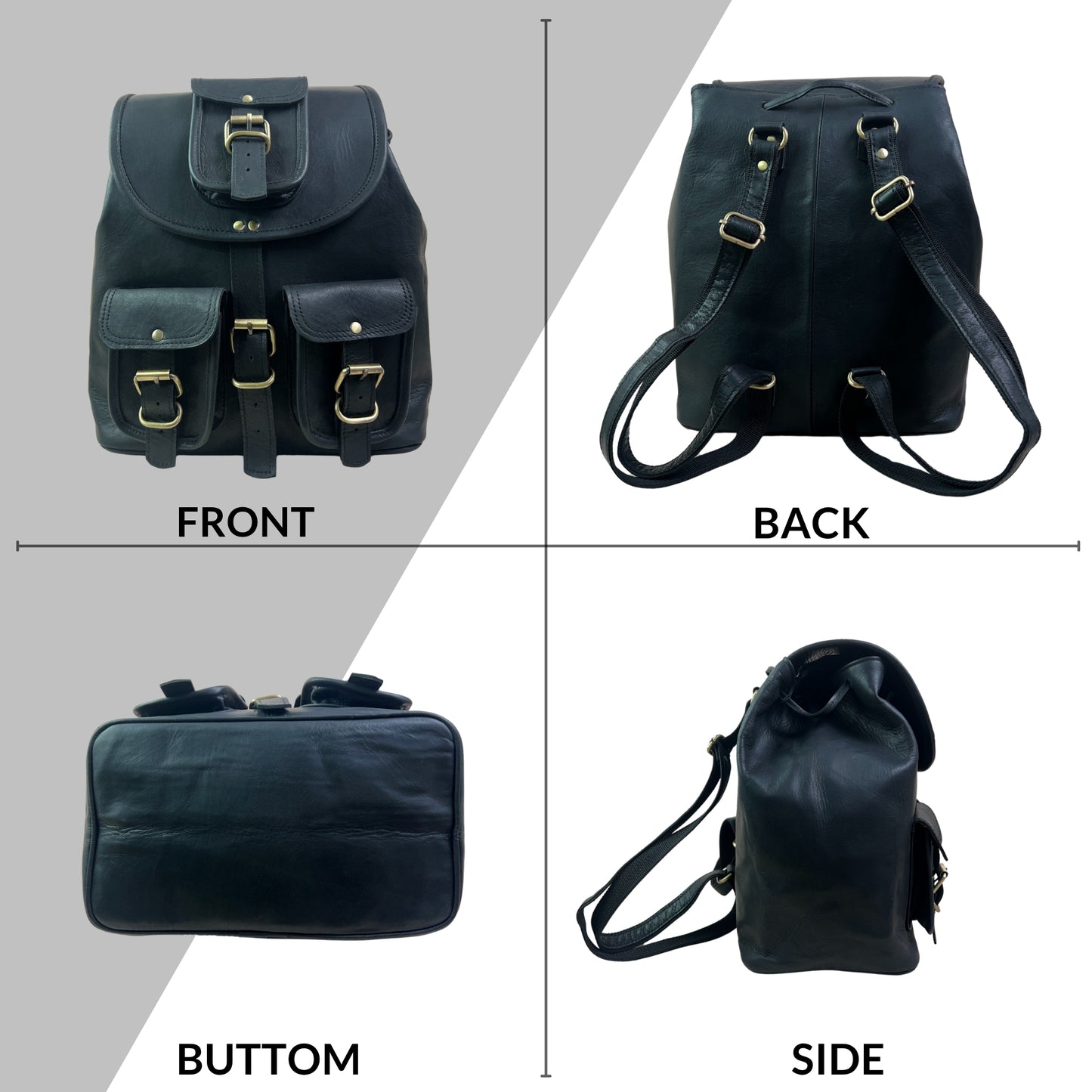 Black Genuine Leather Laptop Backpack Sports Hiking Daypacks Carryall Rucksack Casual Shoulder Bookbag