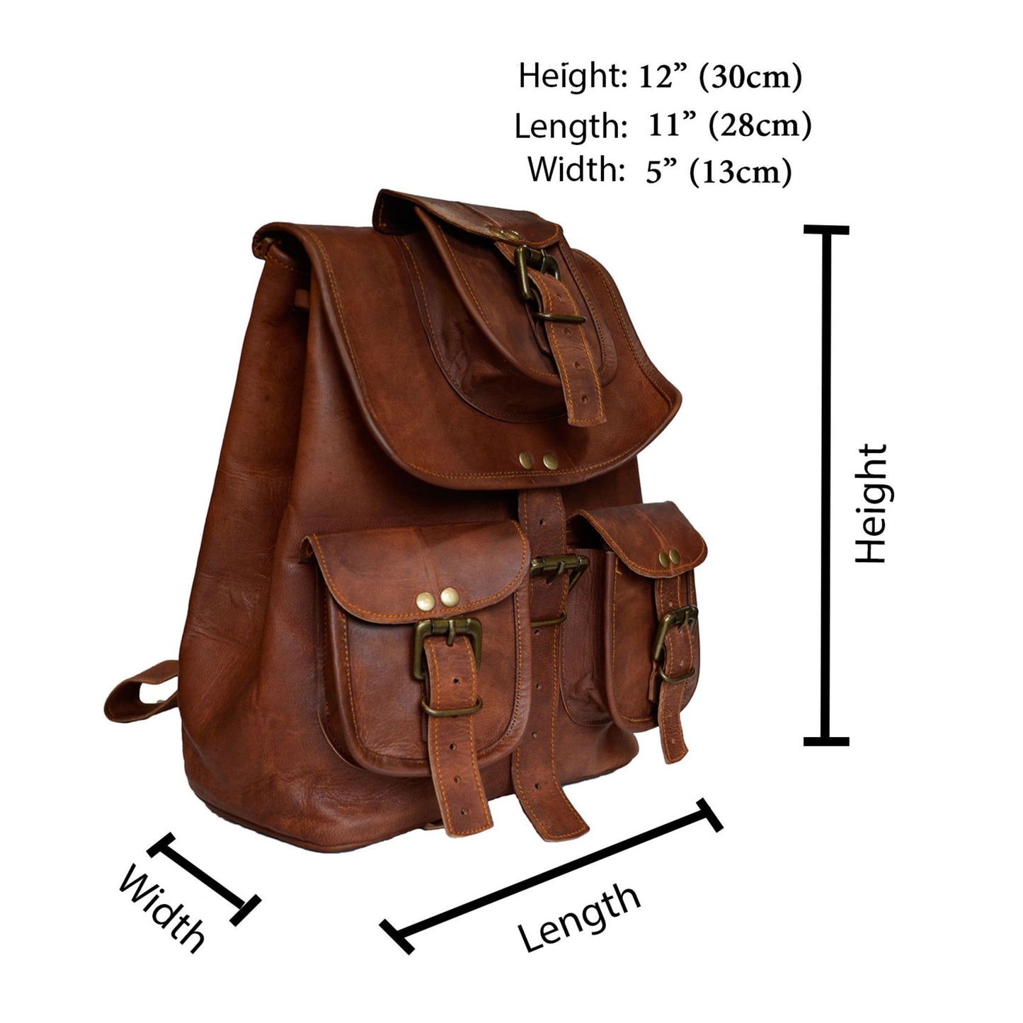 Vintage Hiking Daypack Genuine Brown Leather Shoulder Bag Travel Backpack