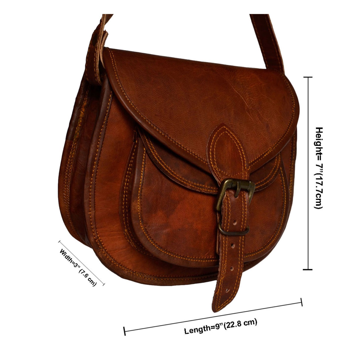 Genuine Leather Womens Sling Cross body Purse Saddle Brown Bag