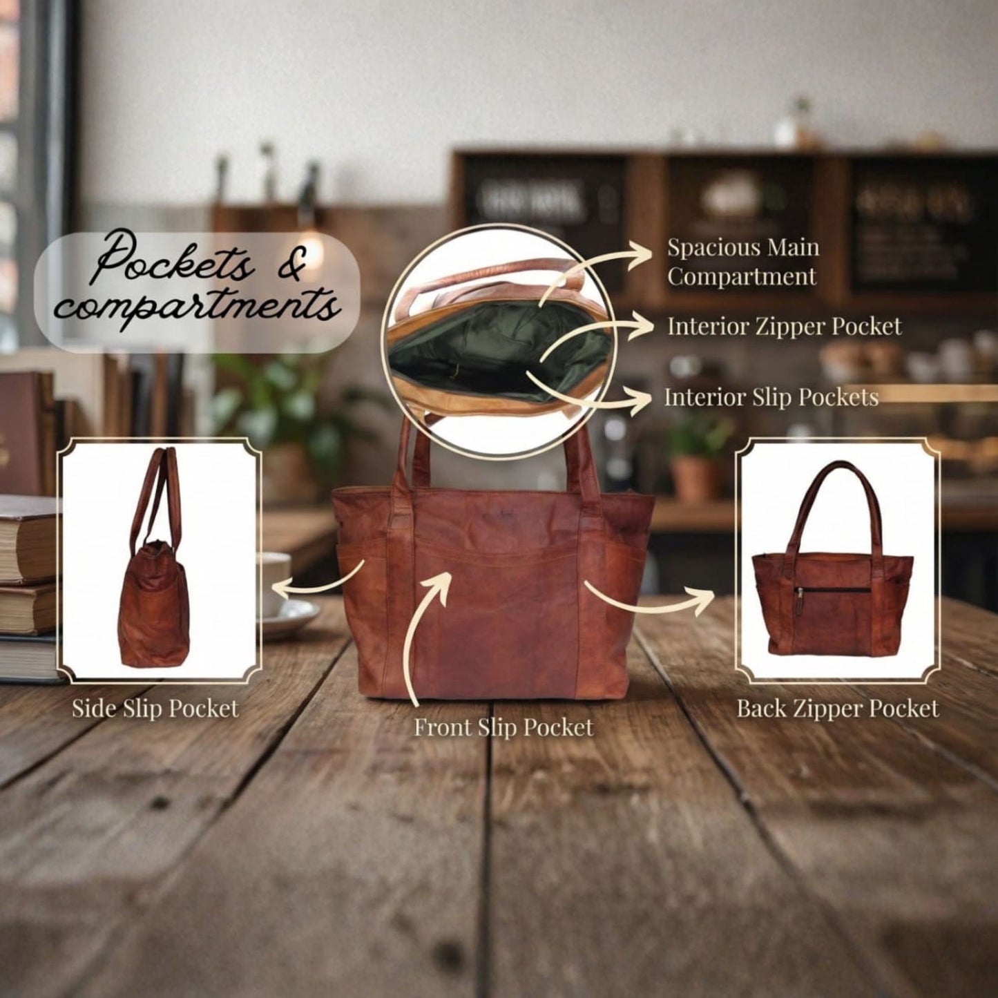 Women's Shoulder Tote Handbag With Wallet Brown Shoulder Office Handmade Bag