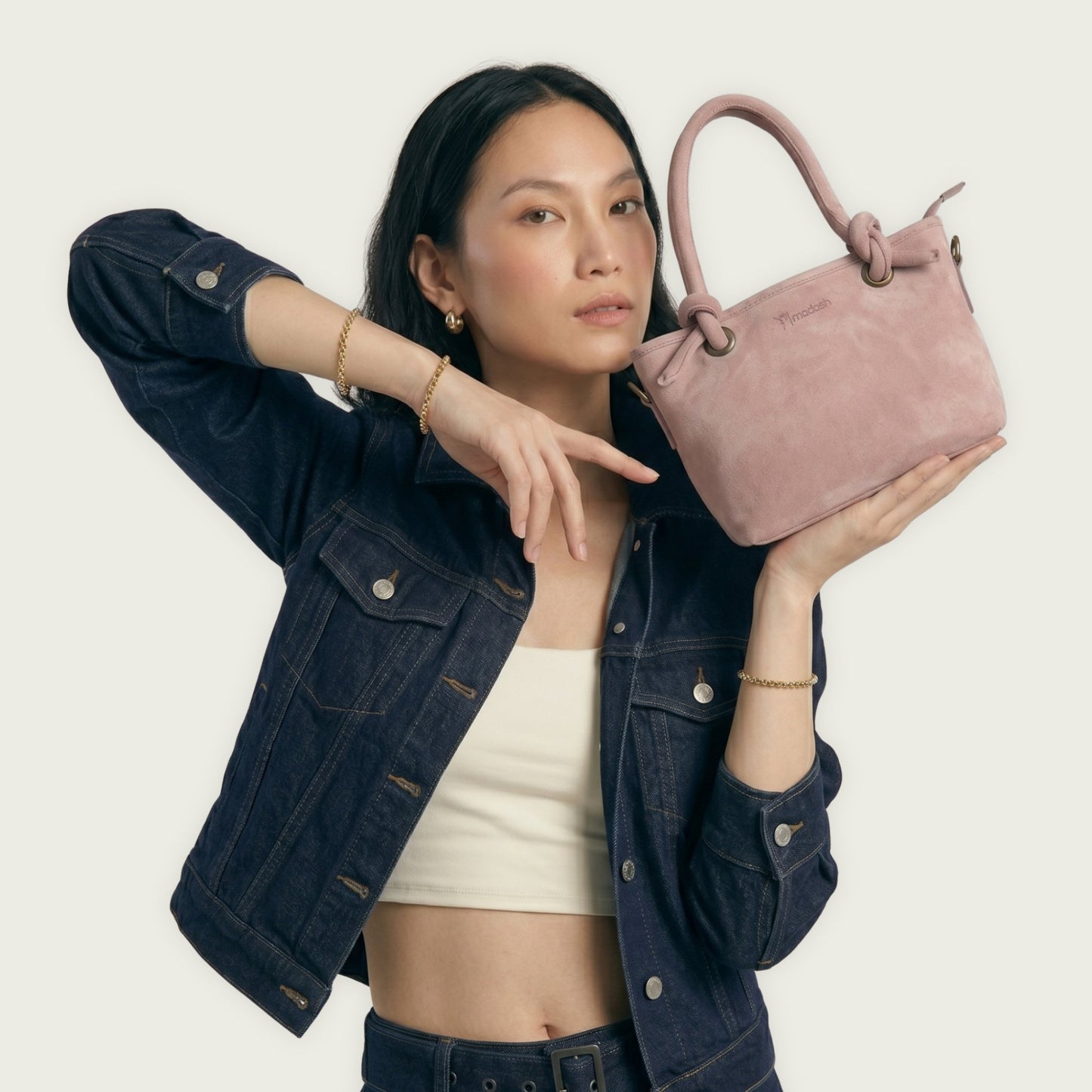 Blush pink Suede Leather Crossbody Handbag Women's Mini Tote Purse