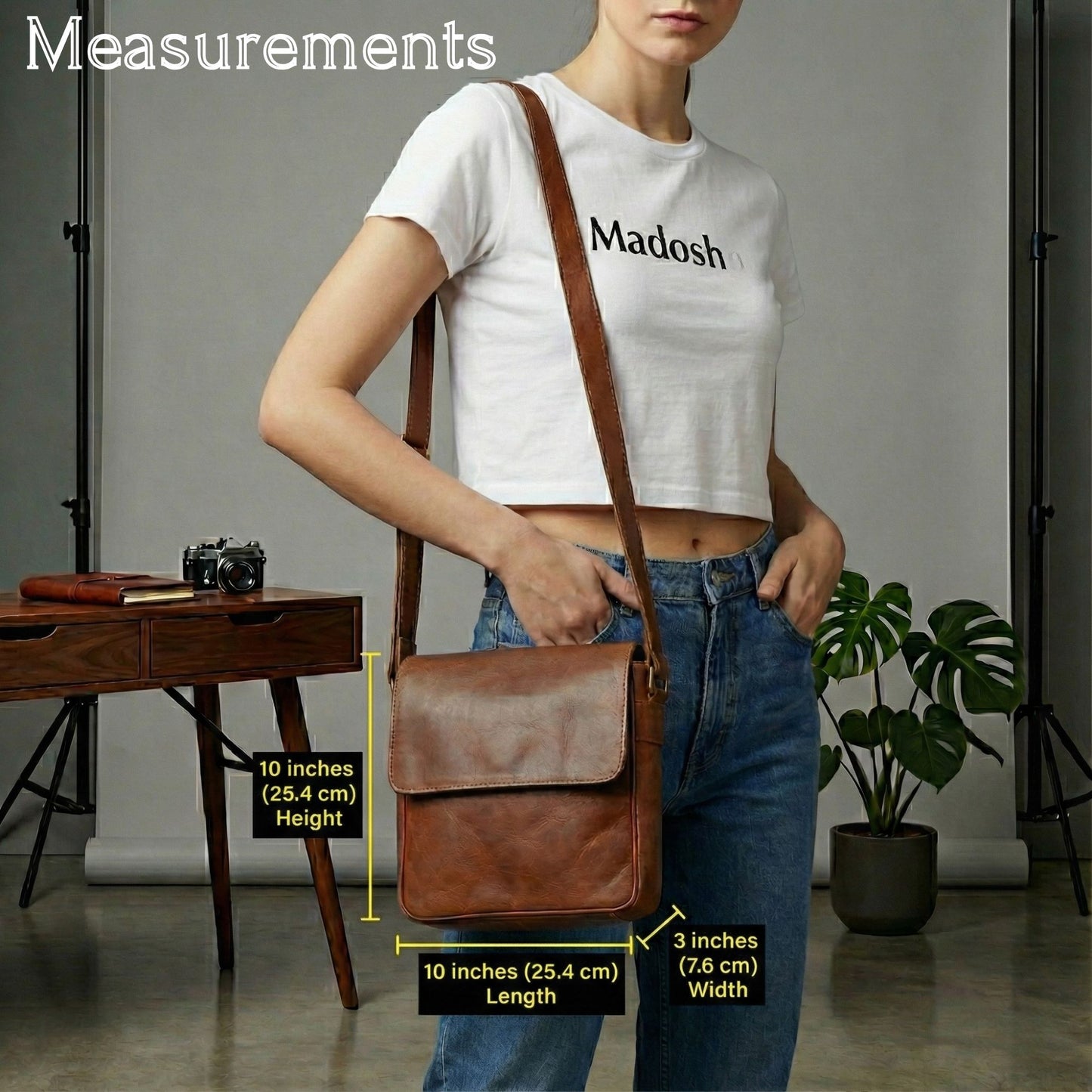Women’s Genuine Leather Crossbody Bag – Handmade Messenger Shoulder Bag with Adjustable Strap & Magnetic Flap (Brown)
