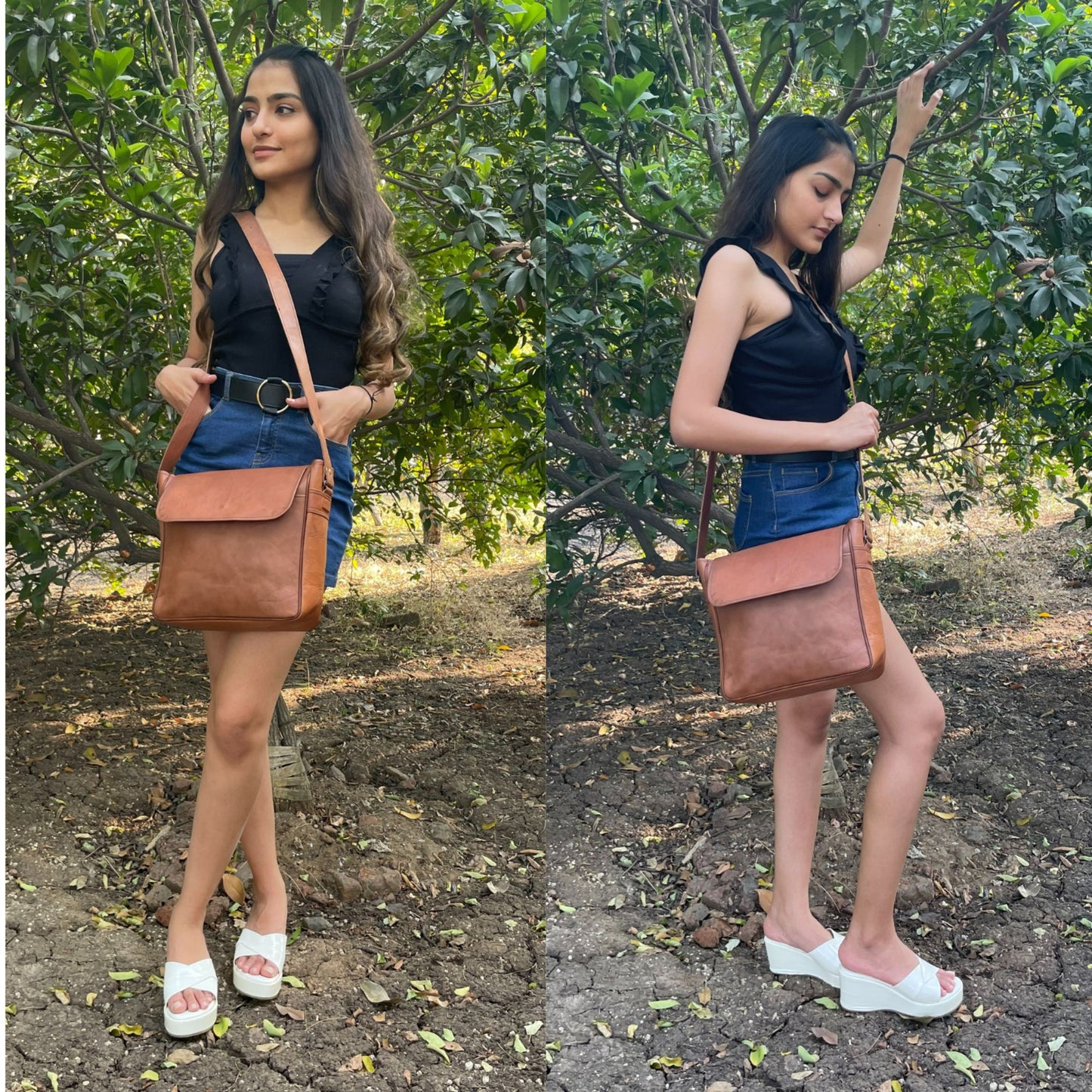 Women Crossbody Genuine Leather Brown Messenger Sling Shoulder Bag