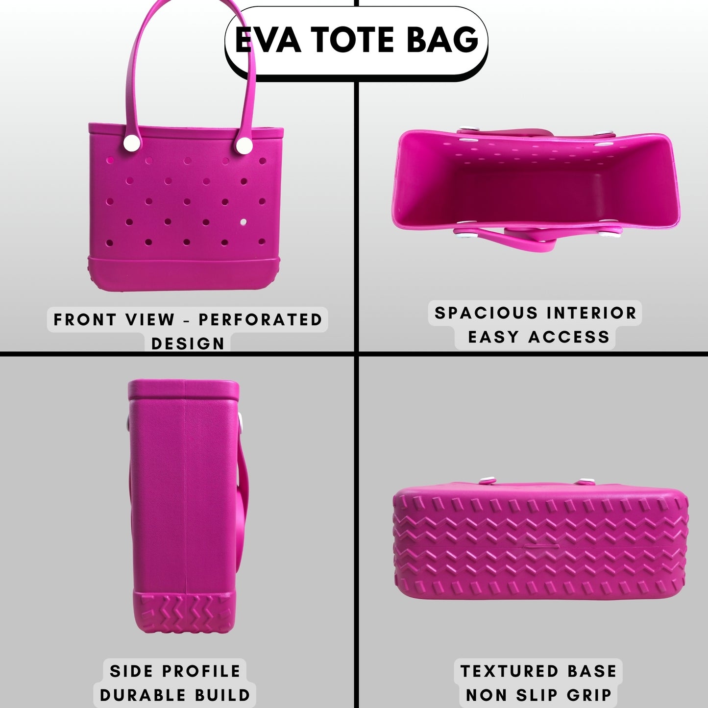 EVA Beach Tote Bag for Women Waterproof Rubber Open Top Pool Bag Washable Sandproof Large Travel Basket Shower & Handbag.
