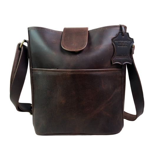 Genuine Leather Brown Crossbody Sling Bag for Women – Handcrafted Shoulder Satchel with Adjustable Strap, Magnetic & Zipper Closure – Stylish Purse for Travel, Work, Office, Daily Use