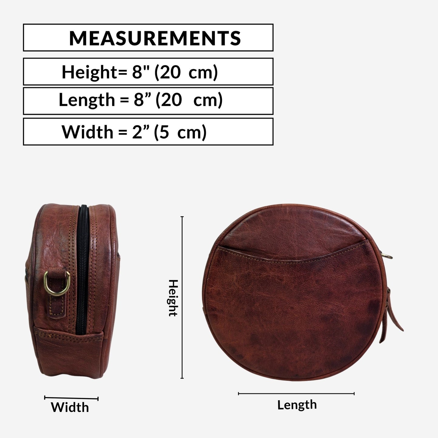 Stylish Round Crossbody Bag for Women – Small Circular Genuine Leather Purse with Adjustable Strap Brown Side Shoulder Fashion Handbag