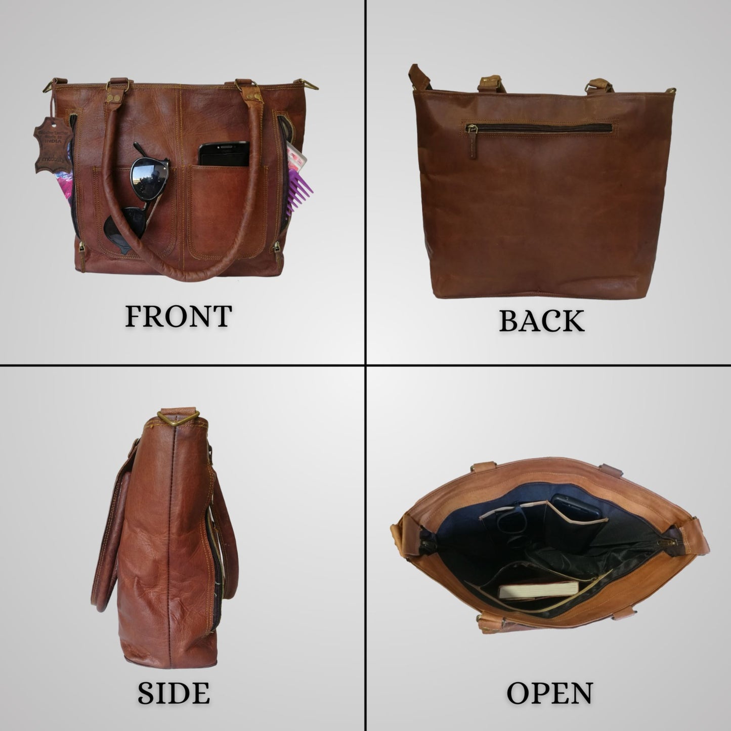 Womens Genuine Leather Brown Tote Shoulder Crossbody Handbag