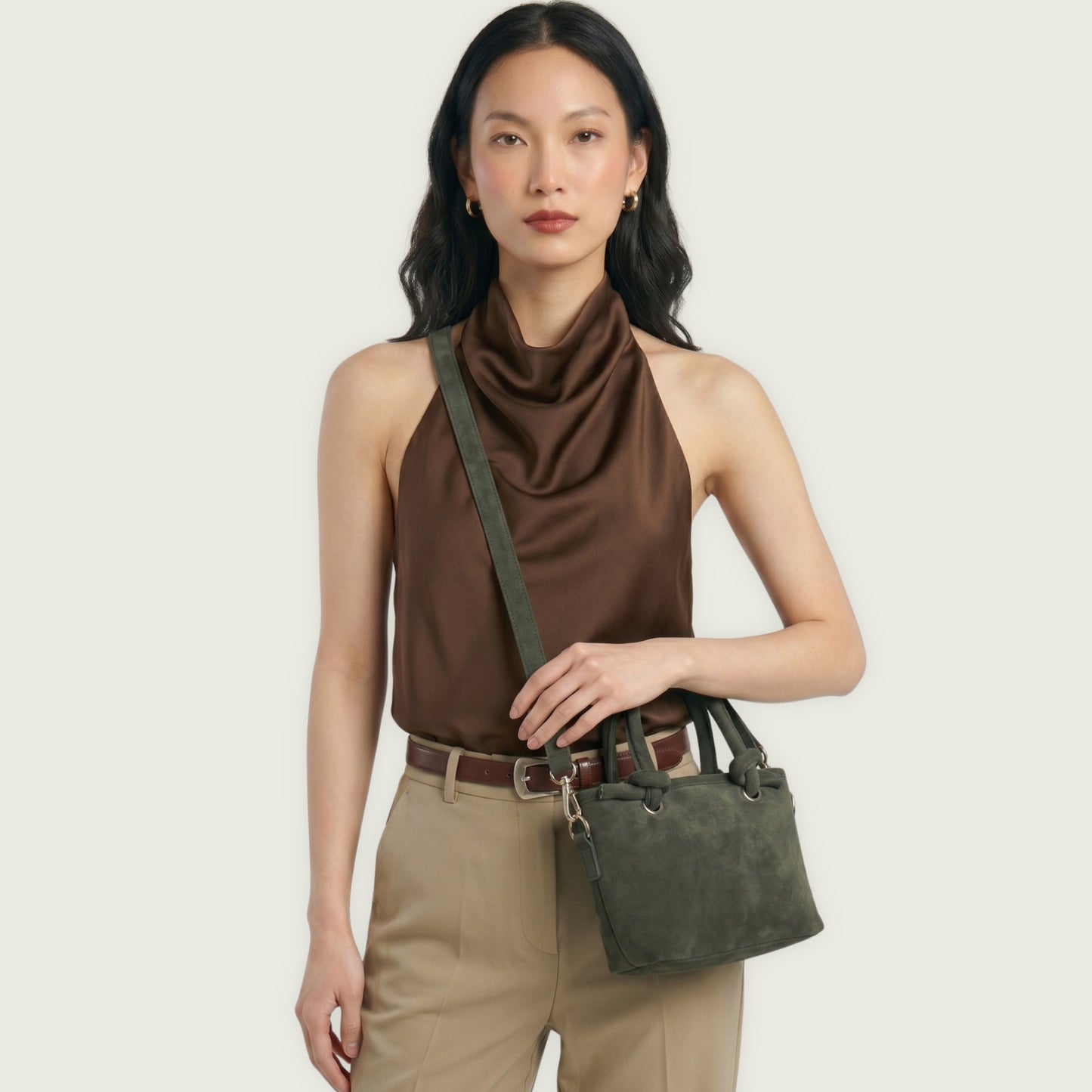 Forest Green Suede Leather Crossbody Handbag Women's Mini Tote Purse