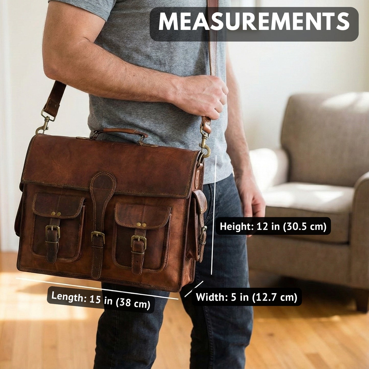 Genuine Leather Laptop Crossbody Business Messenger Men's Office Briefcase Bag