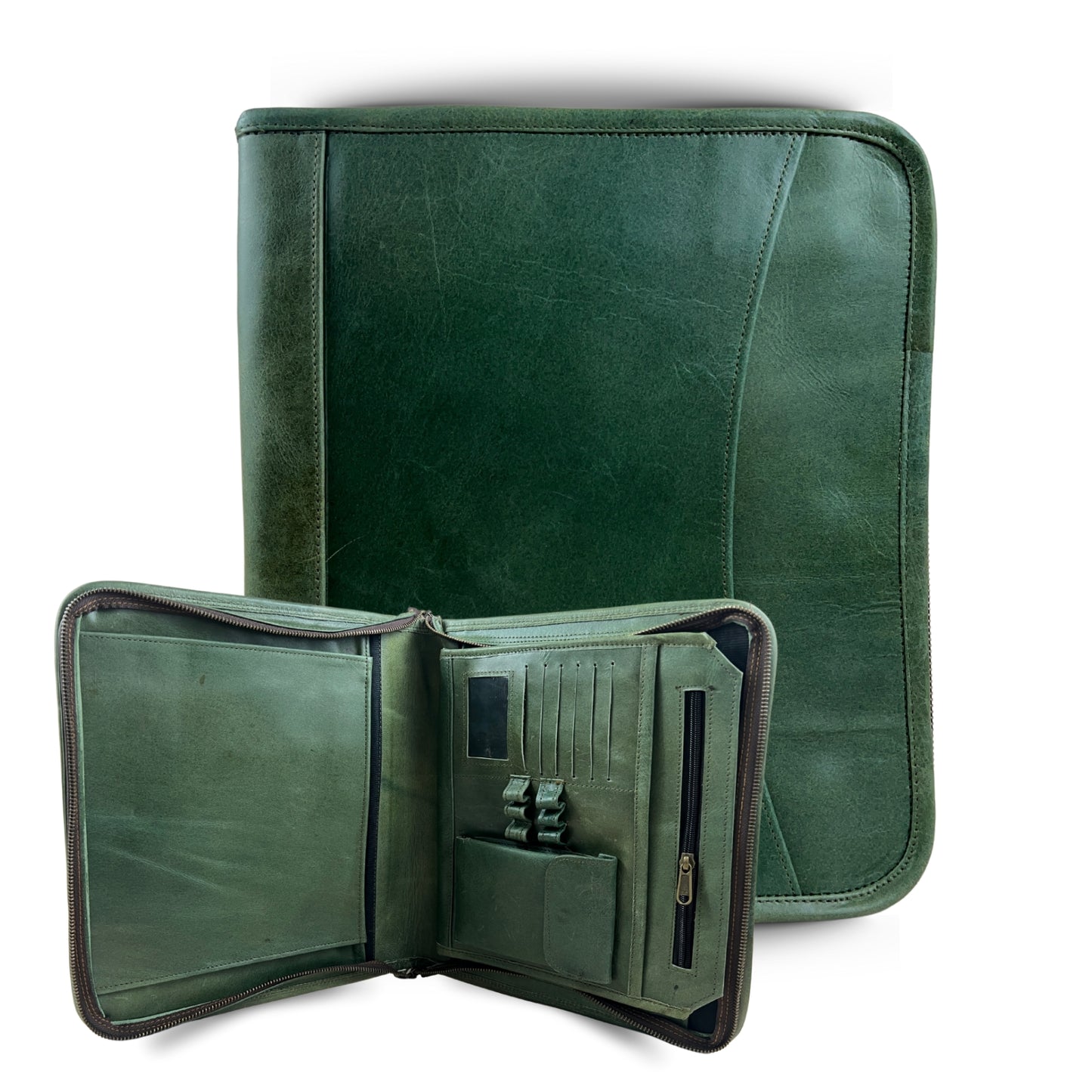 Buffalo Leather File folder Business Padfolio iPad Holder Document Organizer-GREEN
