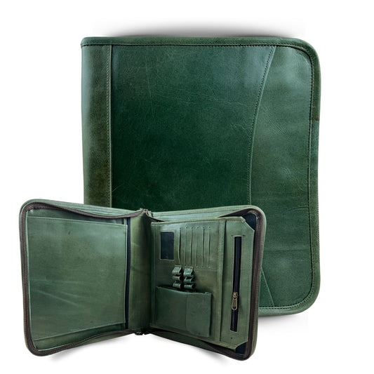 Buffalo Leather File folder Business Padfolio iPad Holder Document Organizer-GREEN