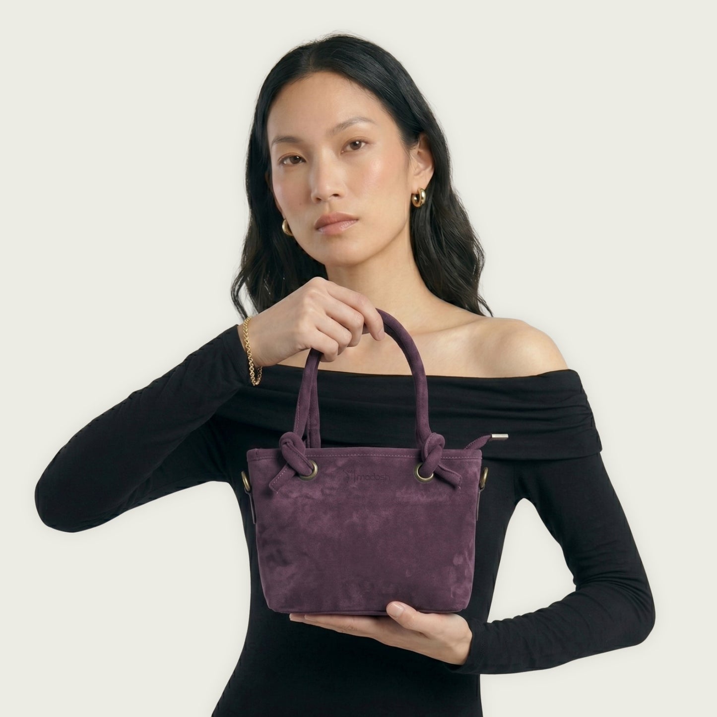 Plum Suede Leather Crossbody Handbag Women's Mini Tote Purse