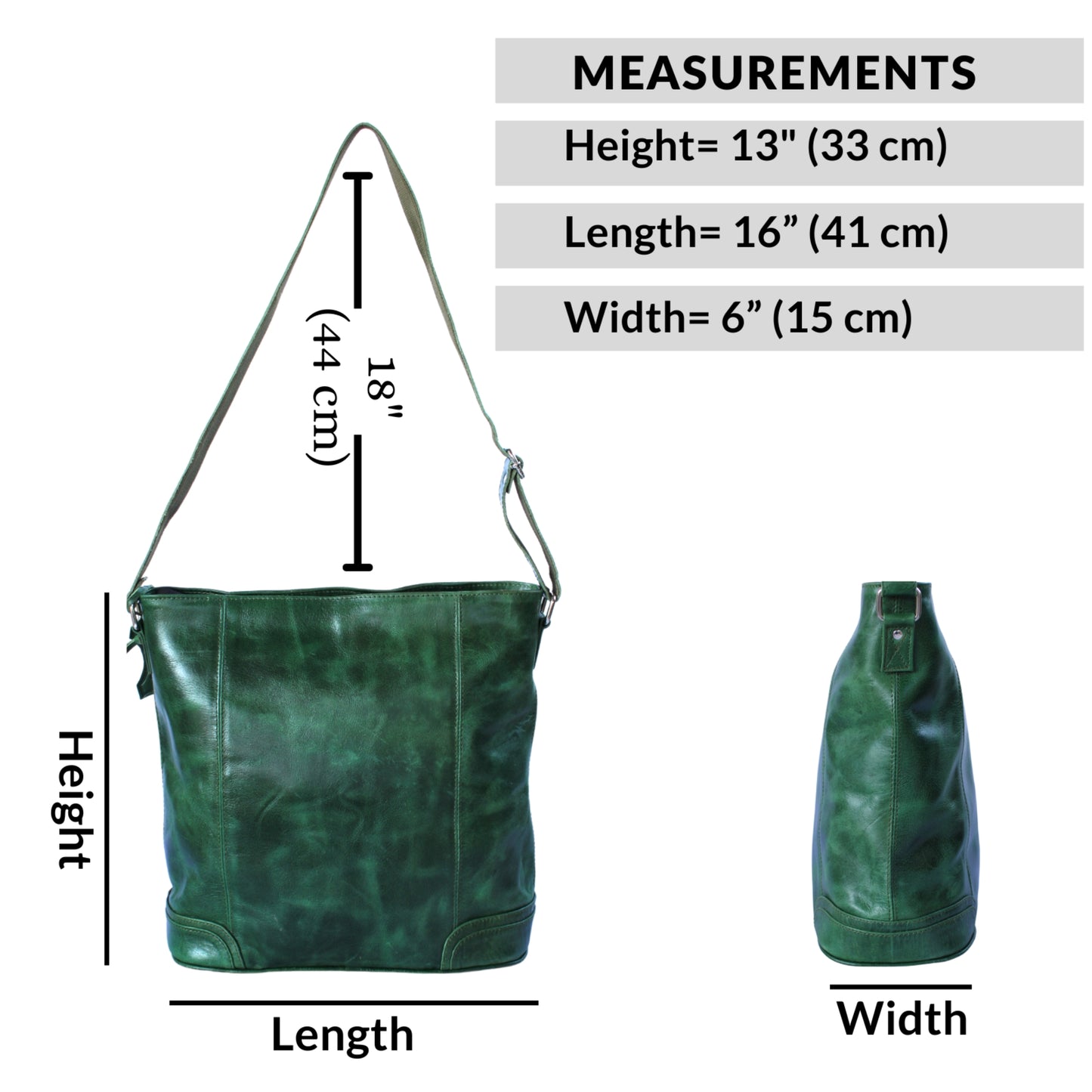 Women's Bucket Style Buffalo Leather Green Shoulder Crossbody Laptop Office Bag