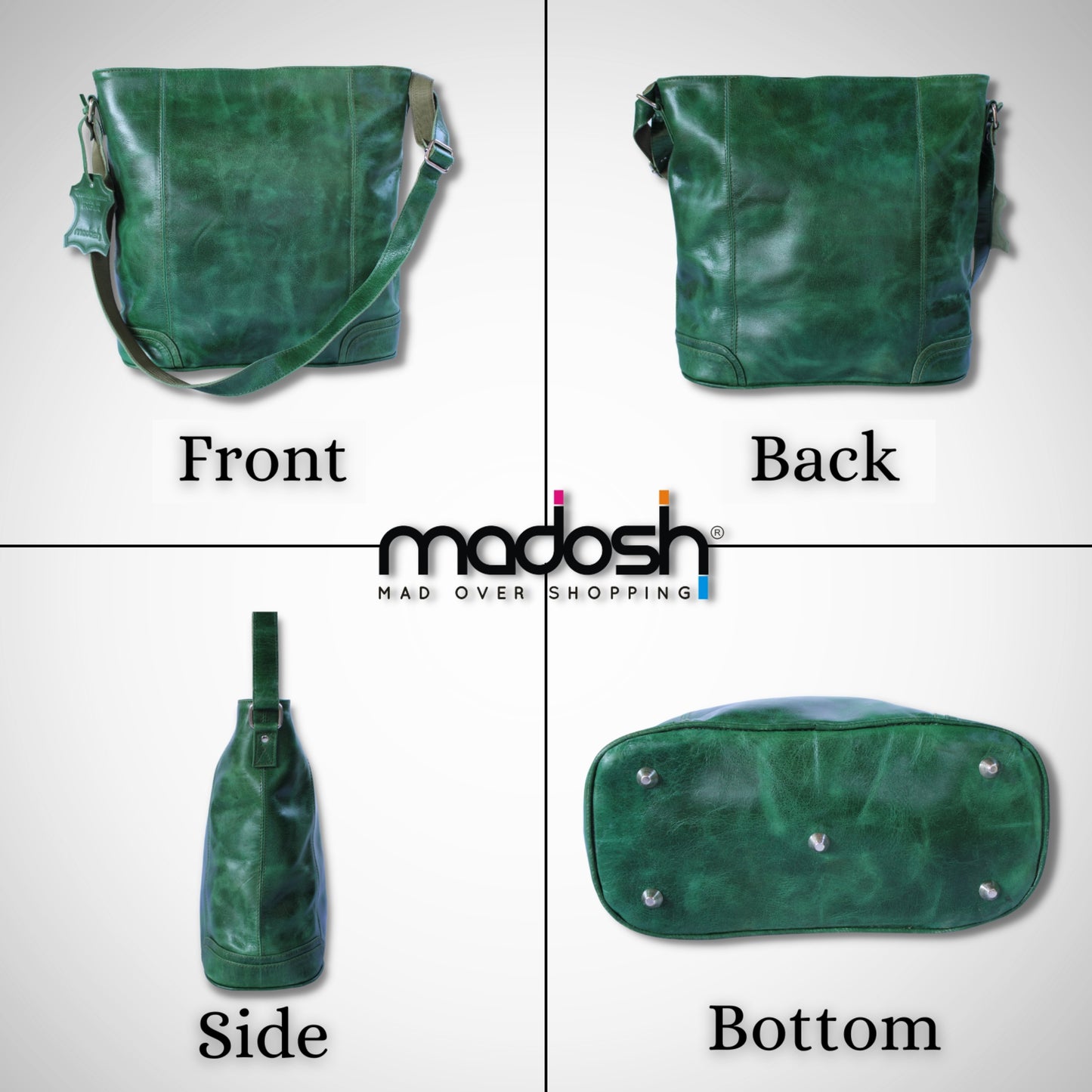 Women's Bucket Style Buffalo Leather Green Shoulder Crossbody Laptop Office Bag