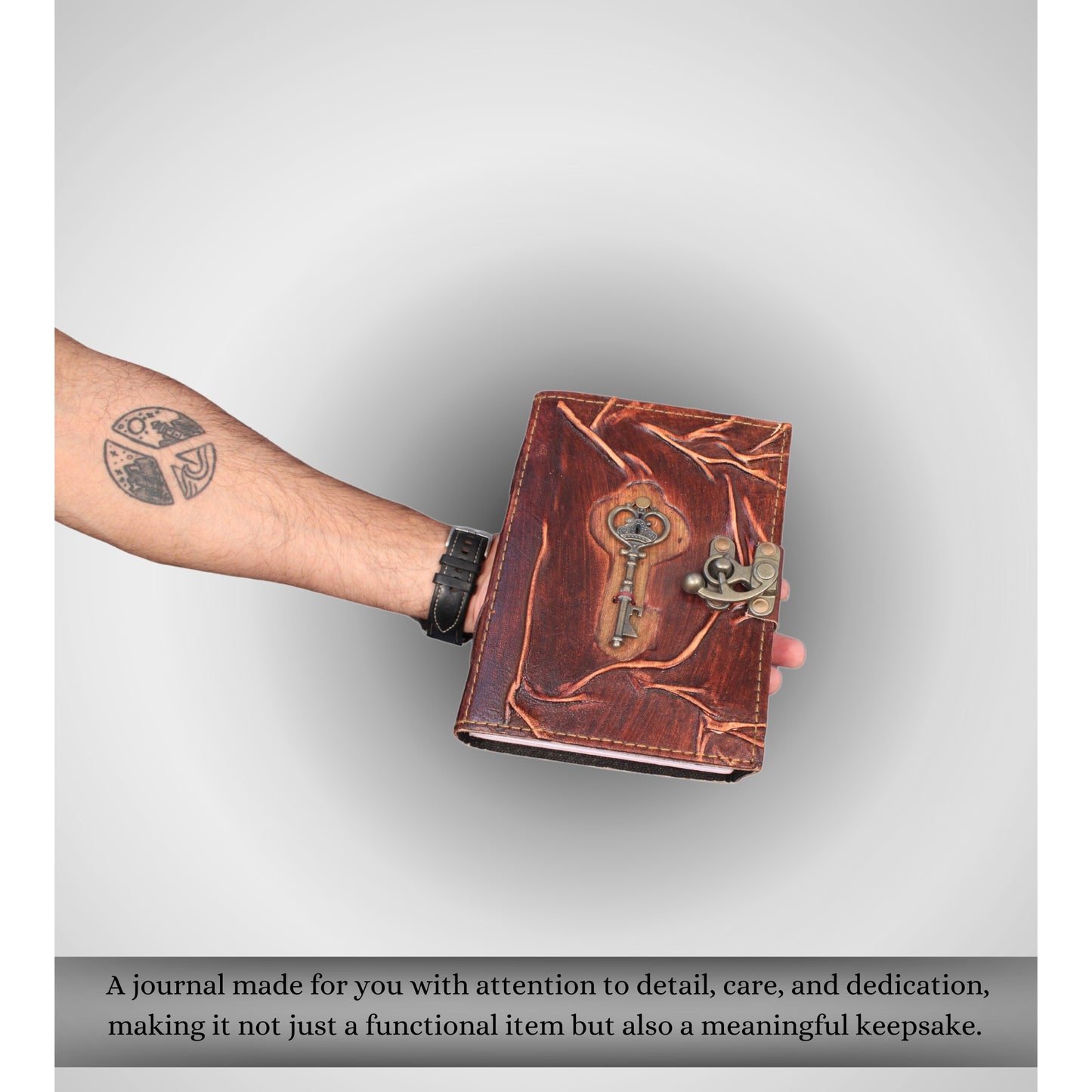 Genuine Leather Journal with Lock and Key – 7x5" Tree Branch Embossed Writing Notebook with 200 Unlined Pages – Handmade Diary with Clasp Lock – For Writing, Drawing & Gifting