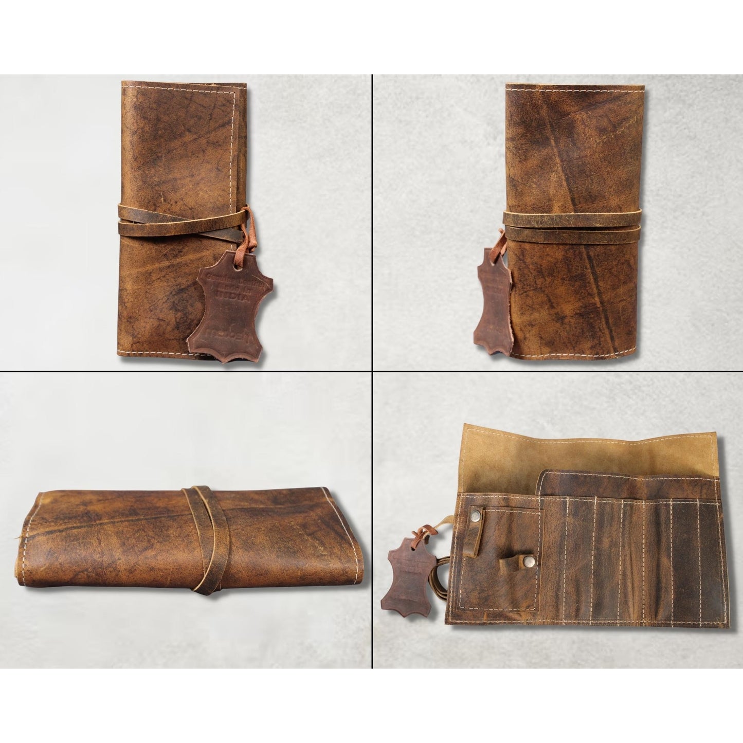 Pencil Roll-Up Holder Genuine Leather Pen Case Brush Pouch Handcrafted Organizer