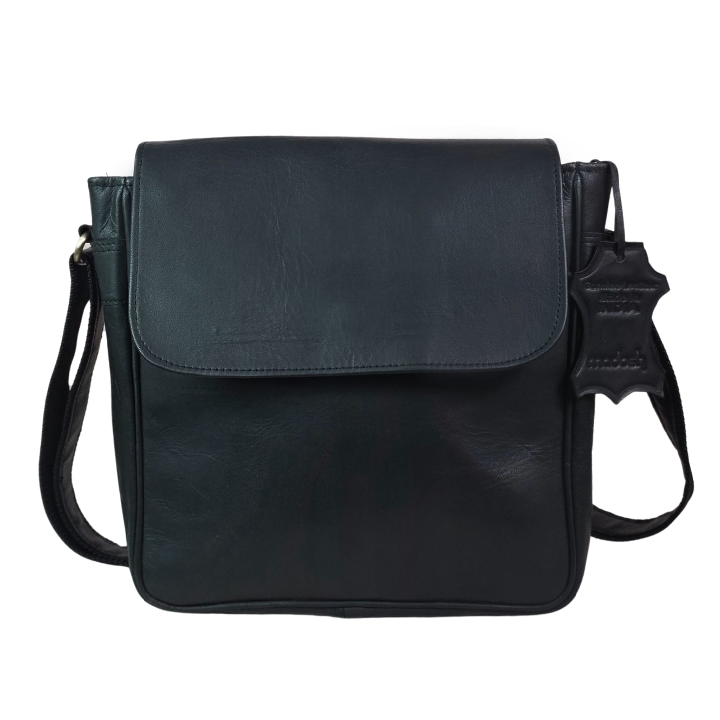 Women’s Genuine Leather Crossbody Bag – Handmade Messenger Shoulder Bag with Adjustable Strap & Magnetic Flap (Black)