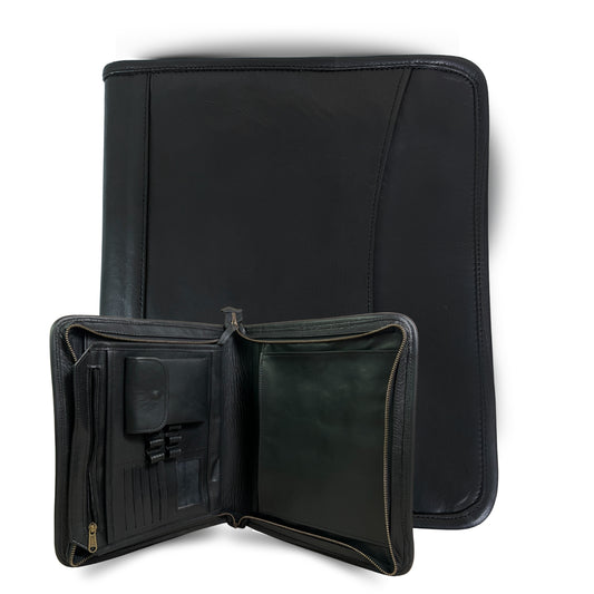 Buffalo Leather File folder Business Padfolio iPad Holder Document Organizer-BLACK